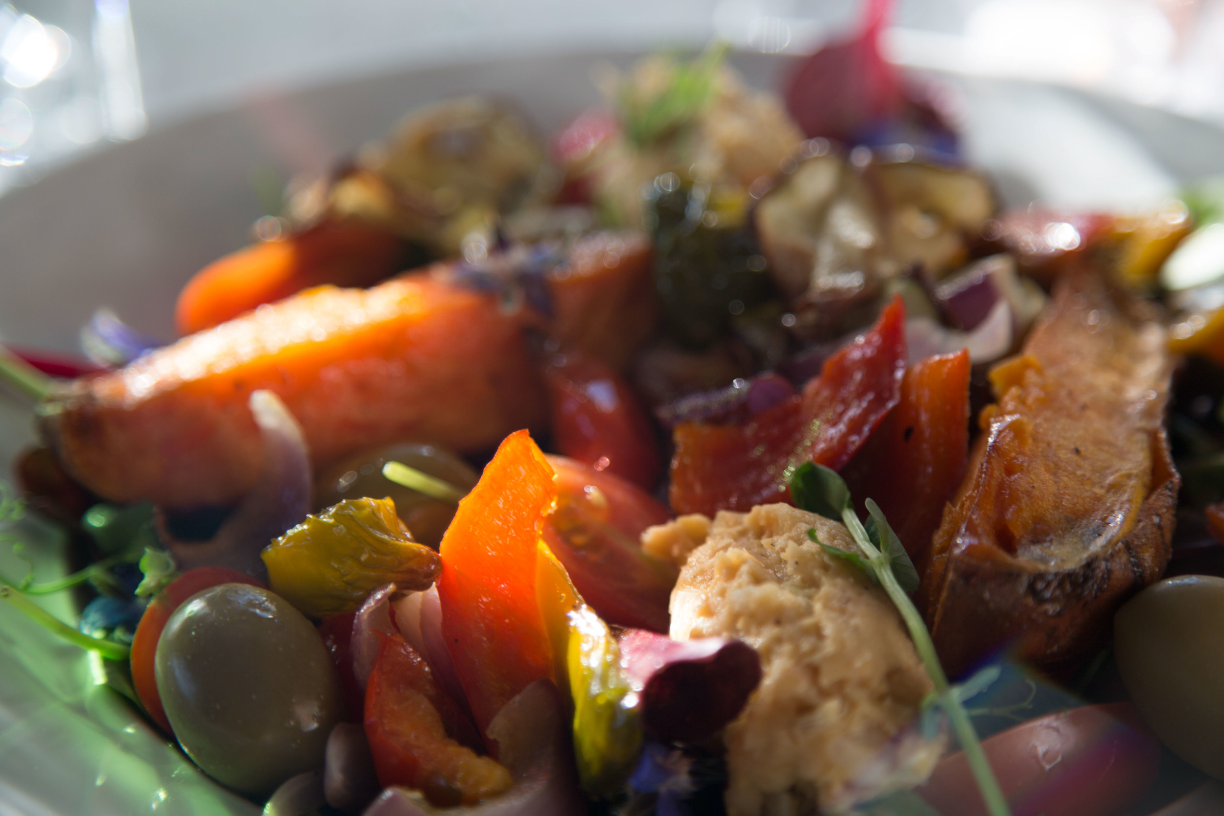  Dinner-the Vegan version was delicious. Roasted vegetables and faux meat called "upf" 