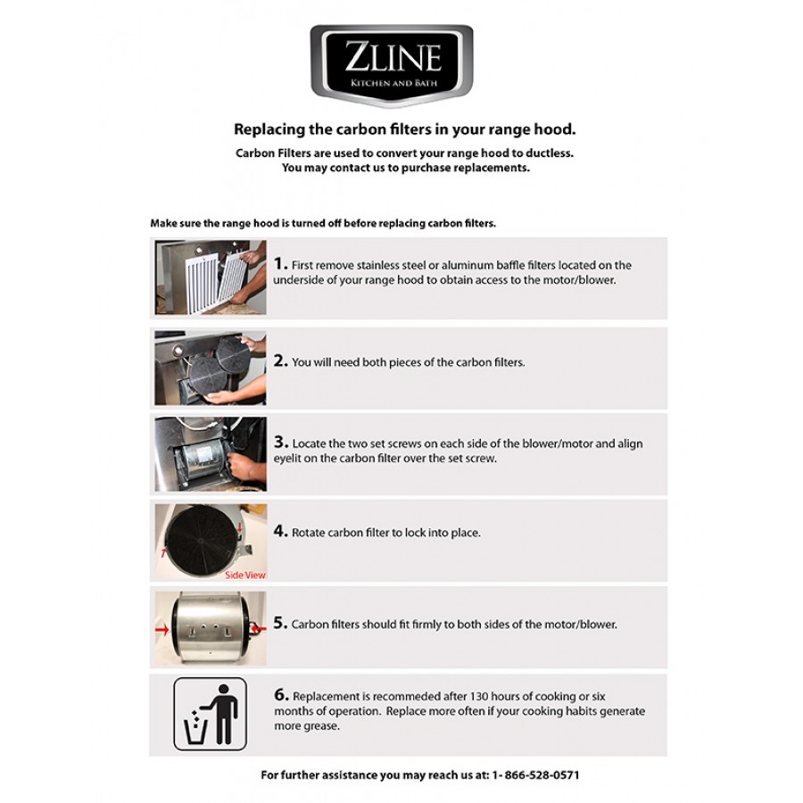 ZLINE Set of CARBON FILTERS FOR Ventless operation of RANGE HOOD CLEAN FRESH AIR