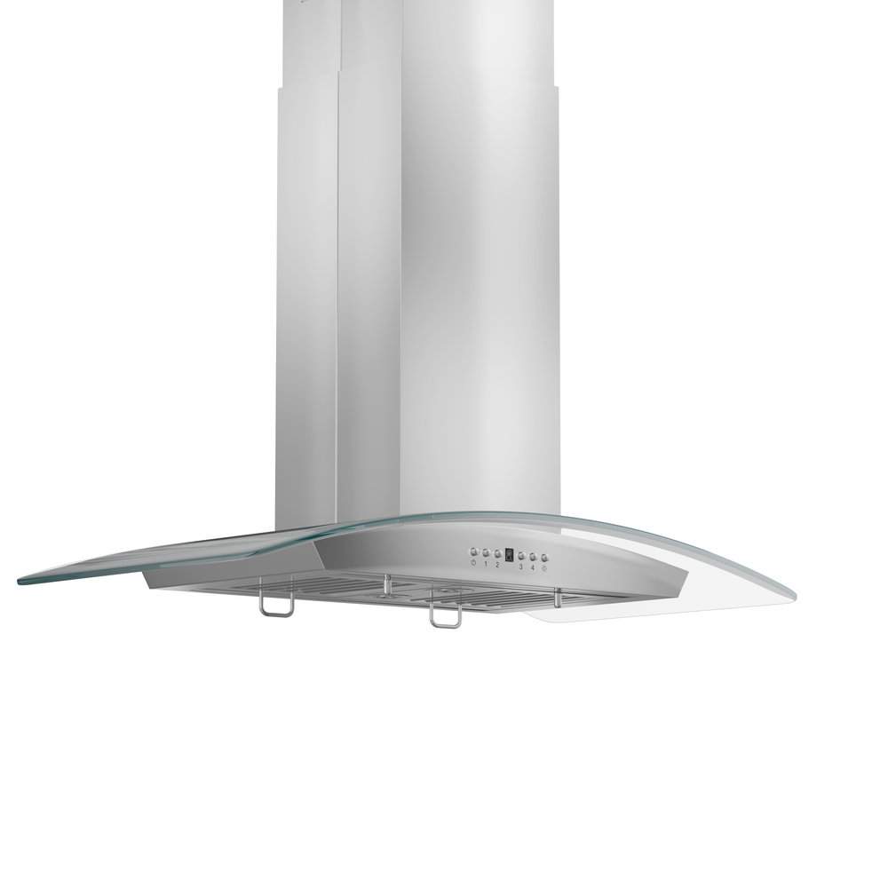 Glass island range hood