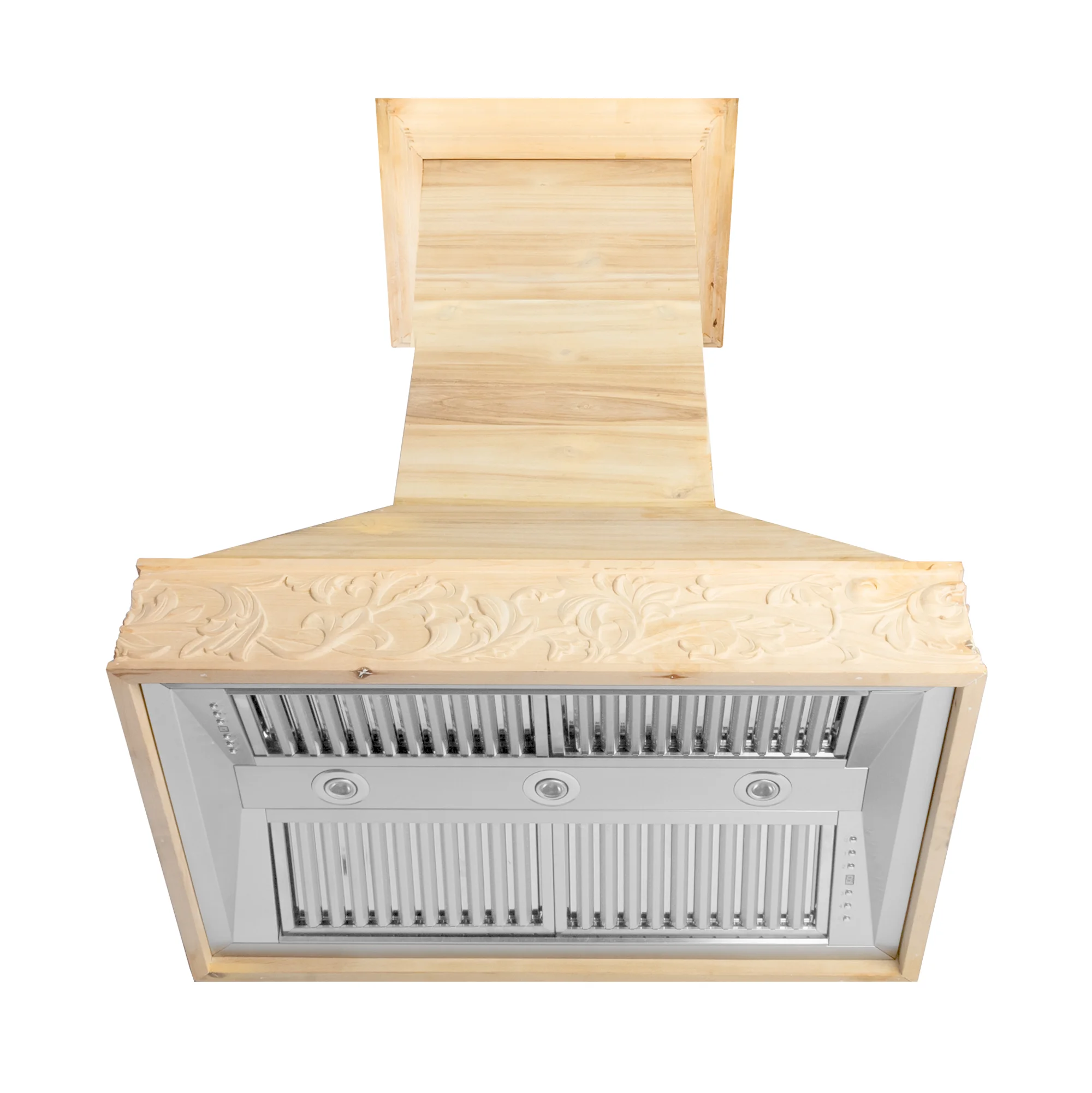 Unfinished Wood Island Range Hood with Scroll Base (9373UF) ZLINE