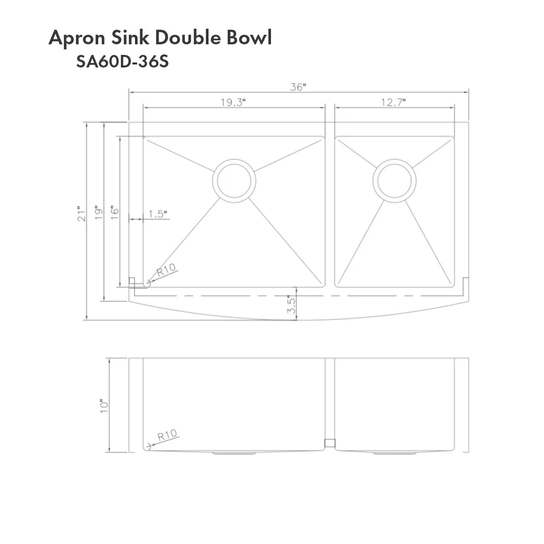 ZLINE 36" DuraSnow® Apron Mount Kitchen Sink (SA60D36S) ZLINE