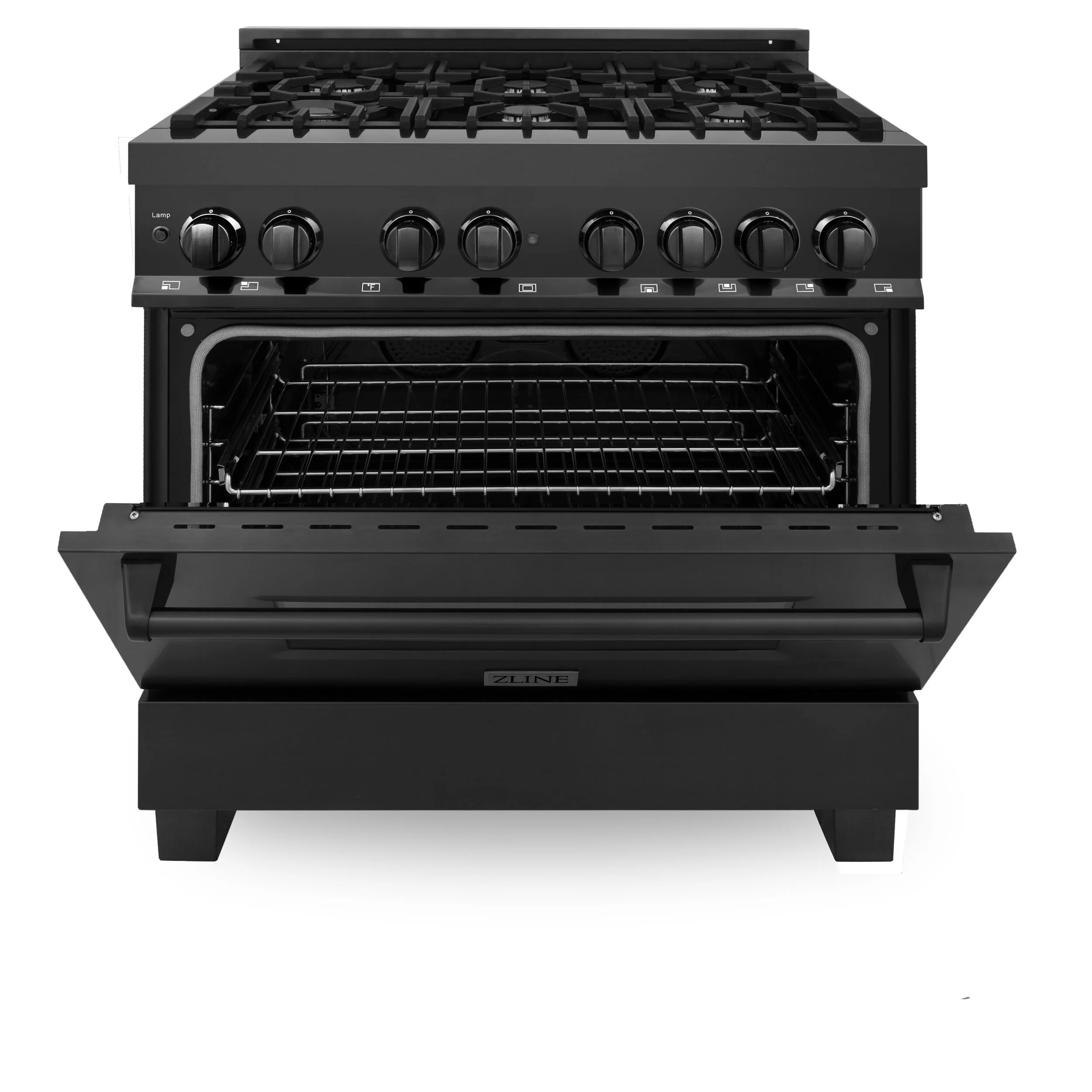ZLINE Professional 36” Black Stainless Steel Dual Fuel Range (RAB36