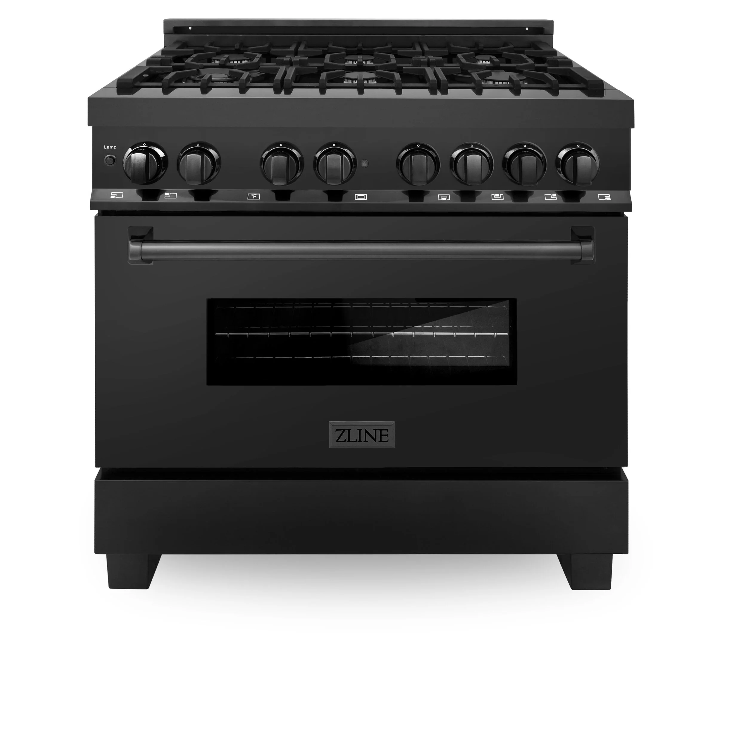 ZLINE Professional 36” Black Stainless Steel Dual Fuel Range (RAB36