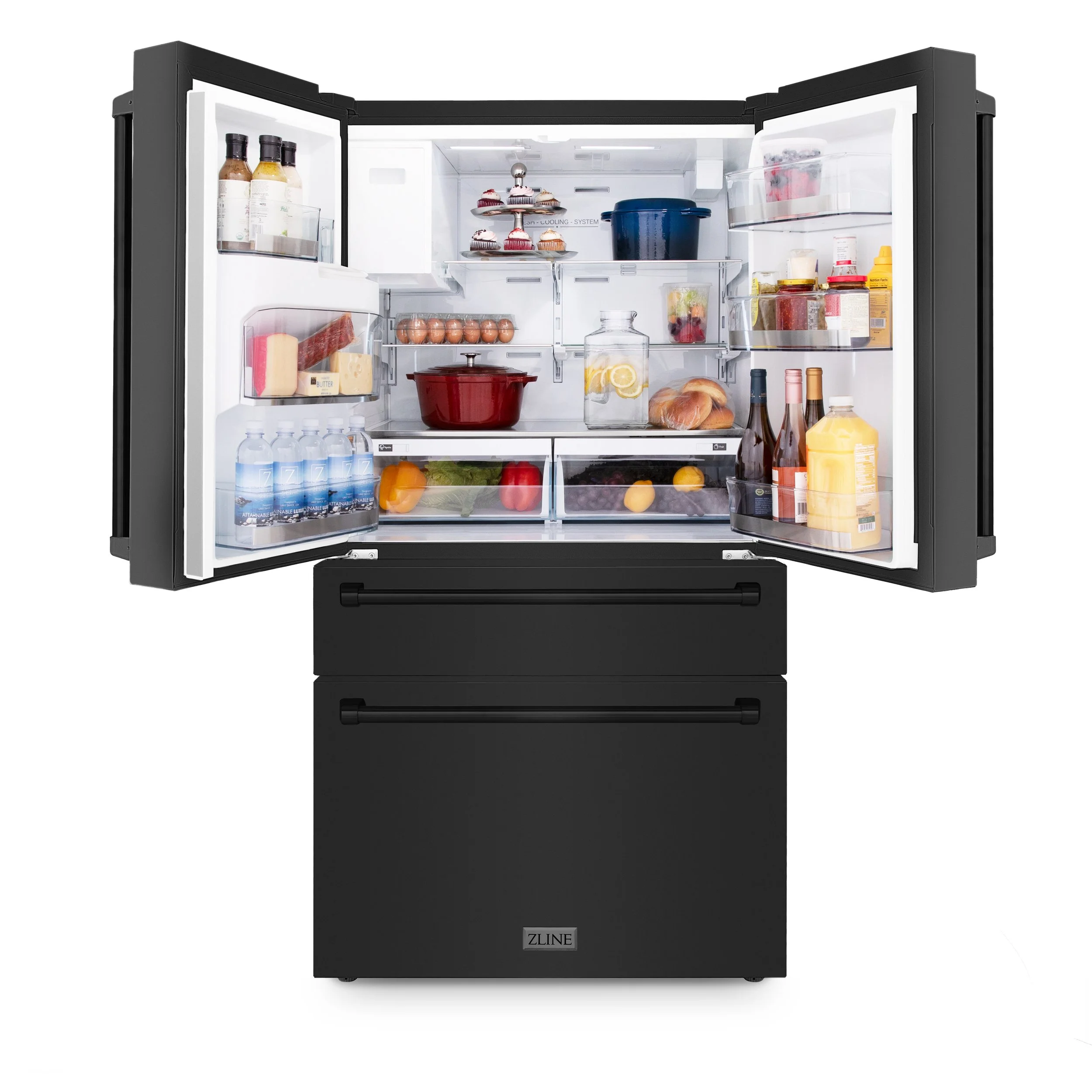 ZLINE French Door Water Dispenser Refrigerator in Black Stainless Steel