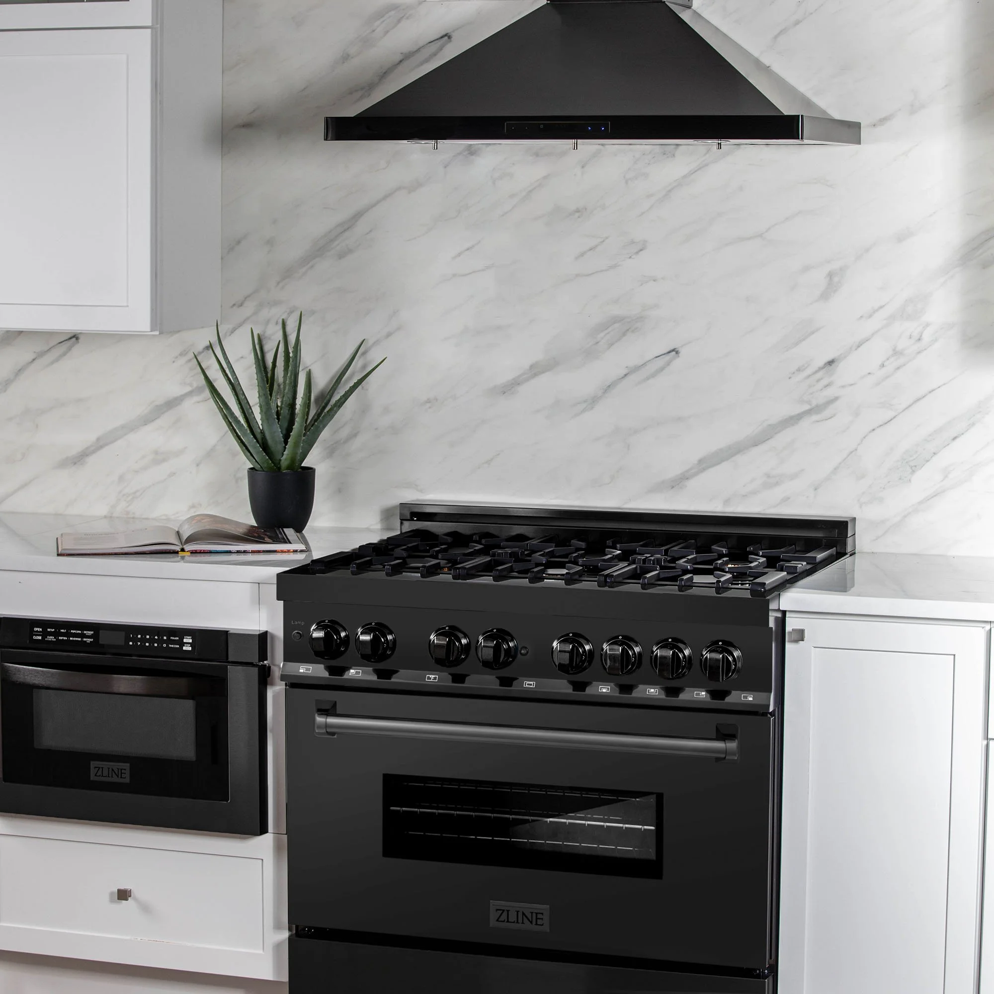 36" Dual Fuel Range in Black Stainless Steel with Brass Burners ZLINE