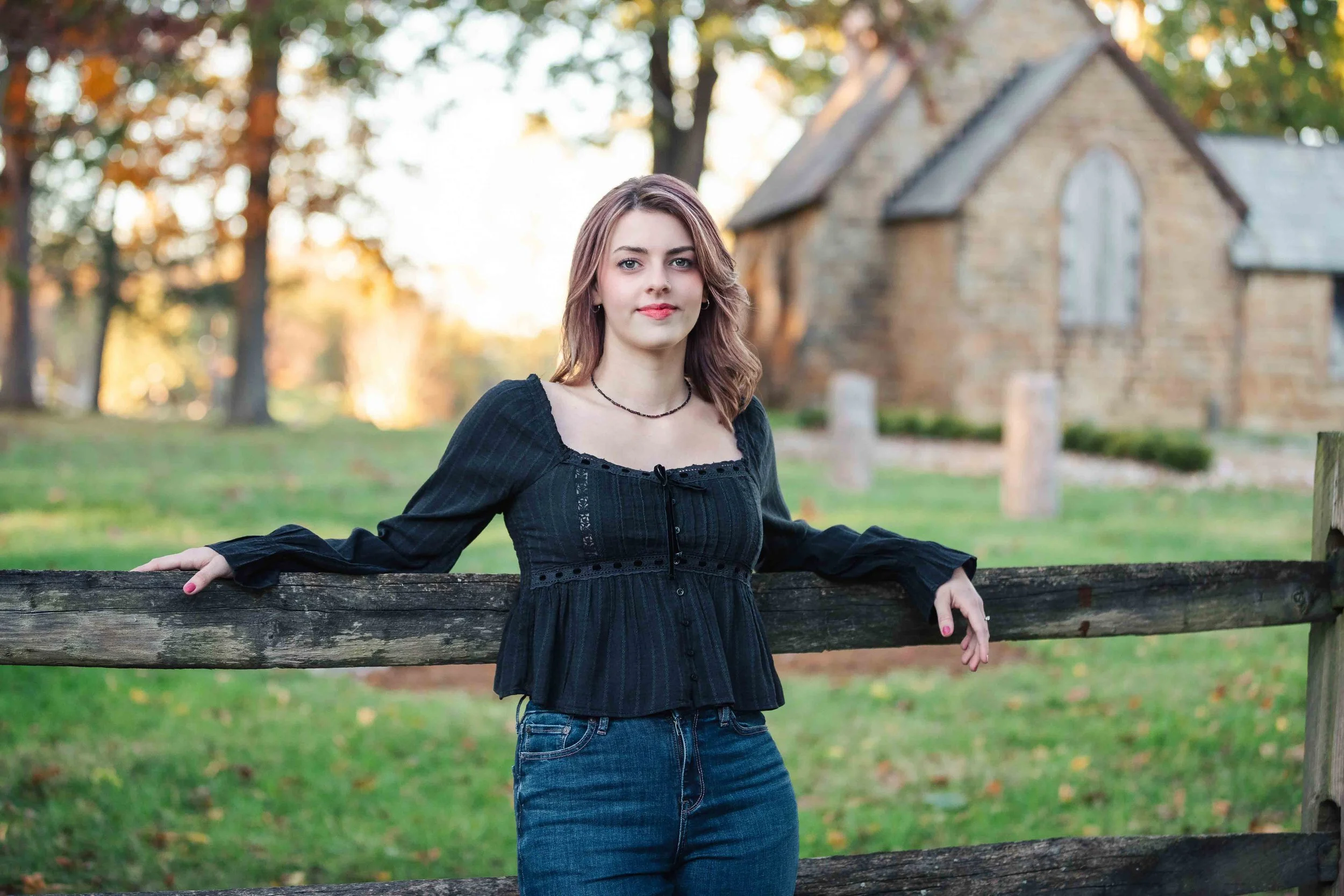 Beautiful senior girl portrait outdoors in Gambier, Ohio.