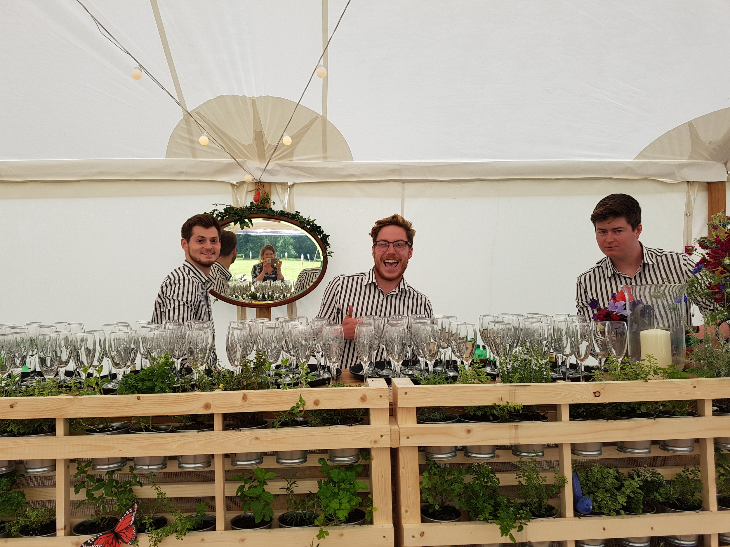  Bar Manager Jonno and his team getting ready for a champagne reception on Dartmoor. 