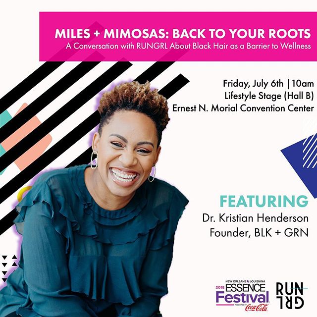 Meet me tomorrow, July 6, at 10AM on the @essencefestival Lifestyle Stage (Hall B) as I join RUNGRL for &ldquo;Miles + Mimosas: Back to Your Roots&rdquo;. This discussion will focus on Black hair(care) as a barrier to fitness and wellness and how to 