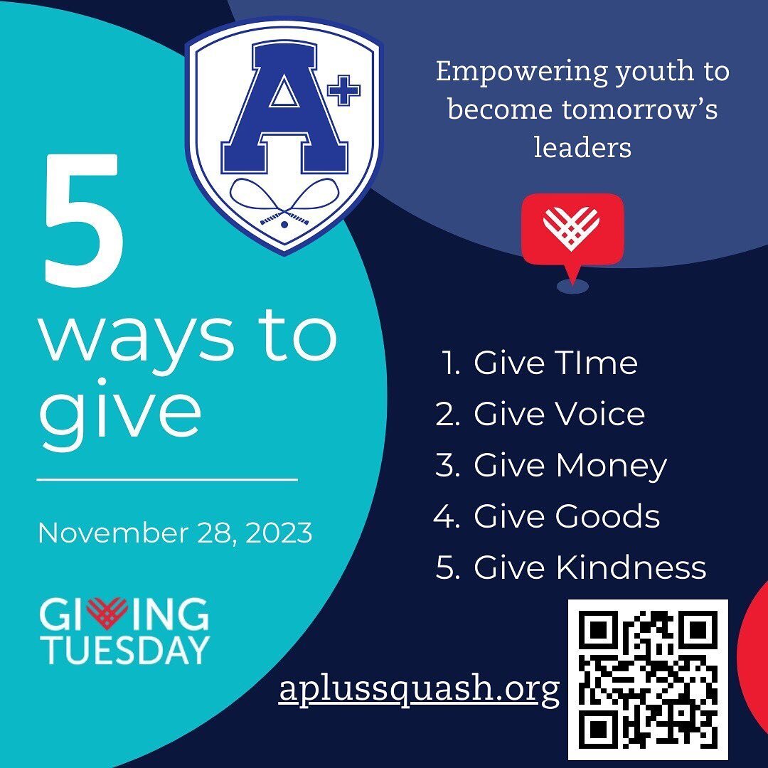 🌟 Five Ways to Give to A+ Squash! 
Volunteer your time.
Spread the word.
Make a donation.
Contribute a wish list item.
Above all, be kind! Every act of support makes a difference 💙 #GiveBack #SpreadKindness
