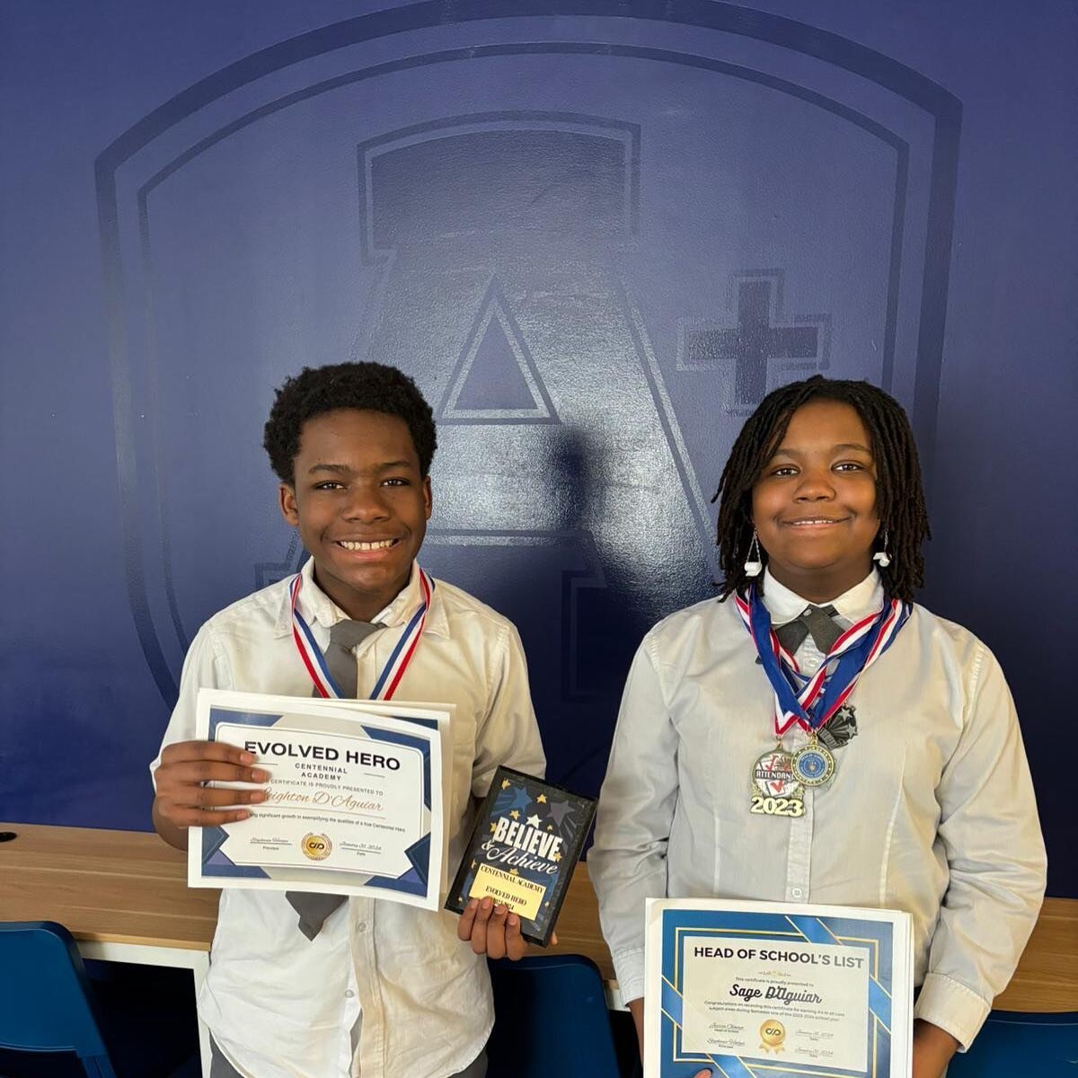 Please help us congratulate Leighton and Sage for their academic achievements celebrated at @centennialatl &lsquo;s Awards Day.
Leighton was awarded Centennial Academy&rsquo;s Evolved Hero, and was recognized on the Principal&rsquo;s List for earning