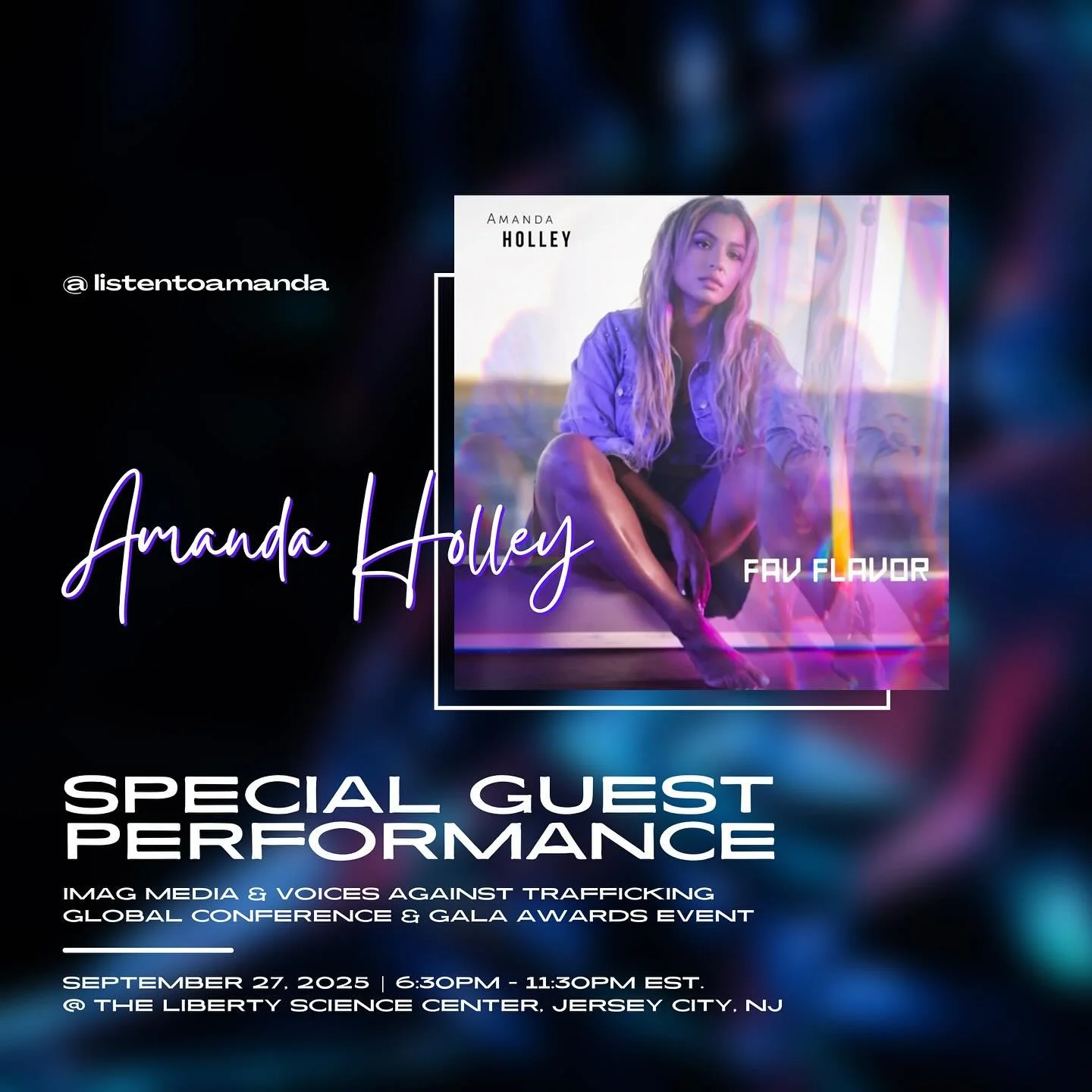 Amanda Holley, singer, recording artist and composer is featured headline performer at The Liberty Science Center, Jersey City, NJ. 9/27/25