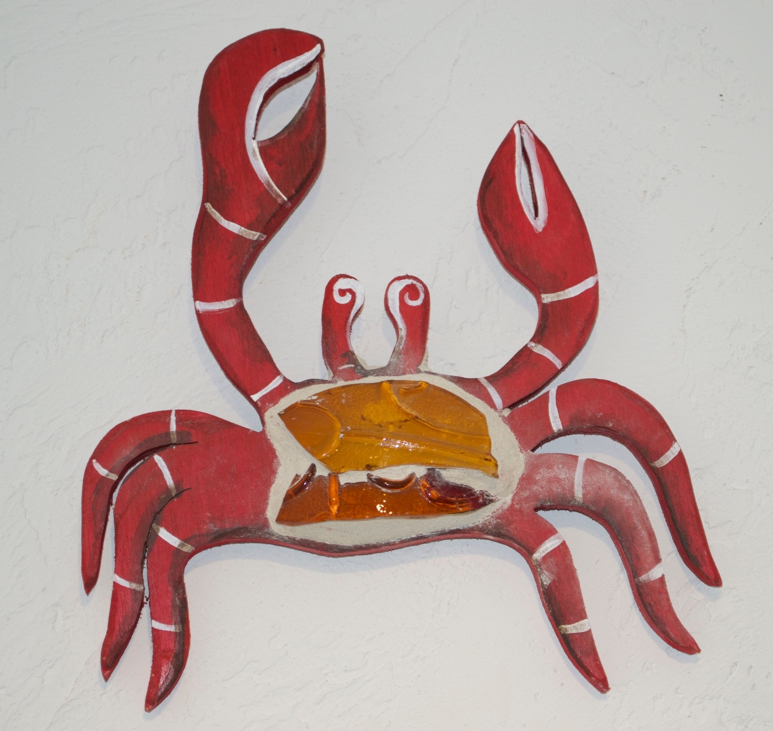 Beach Art - Crab - wood, carnival glass - sm. 9" x 10", $36, large 14" x 14", $55