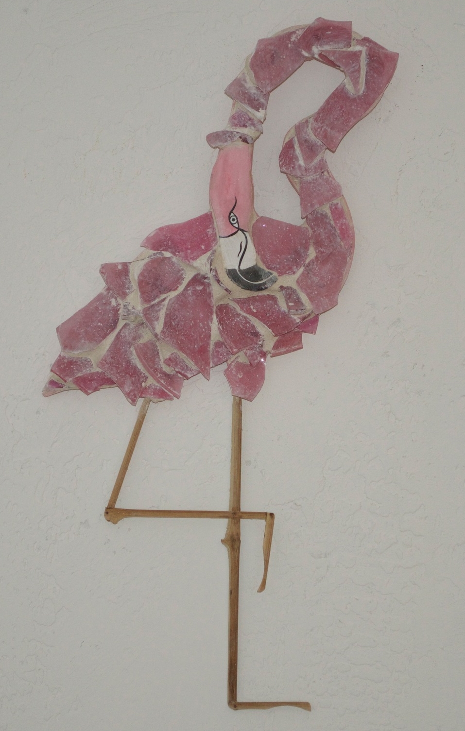 Beach Art - Flamingo - wood, glass, bamboo - 9" x 21" - $65