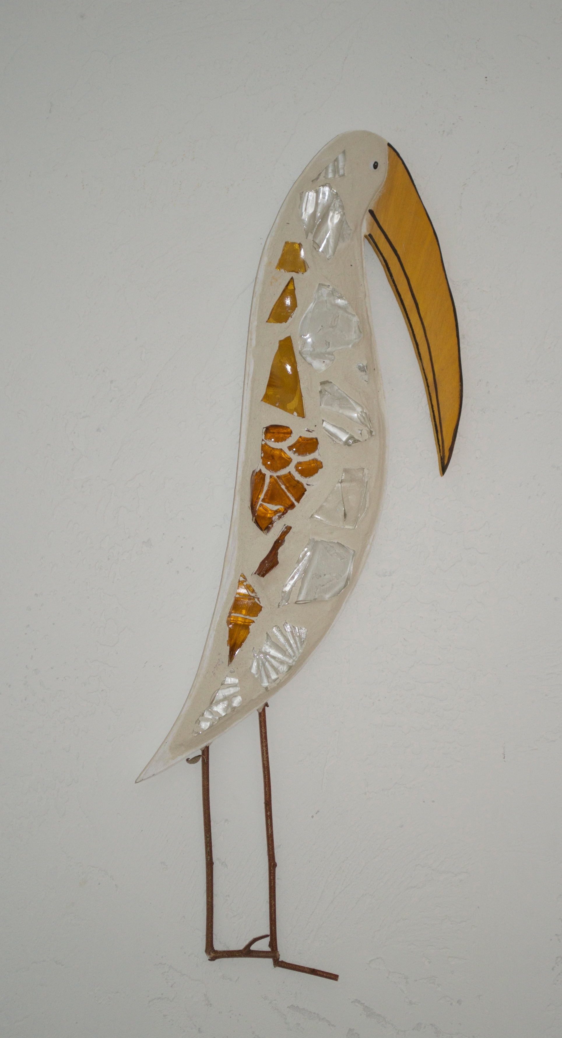 Beach Art - Wood Stork - wood, glass, twigs - 7" x 28" - $85