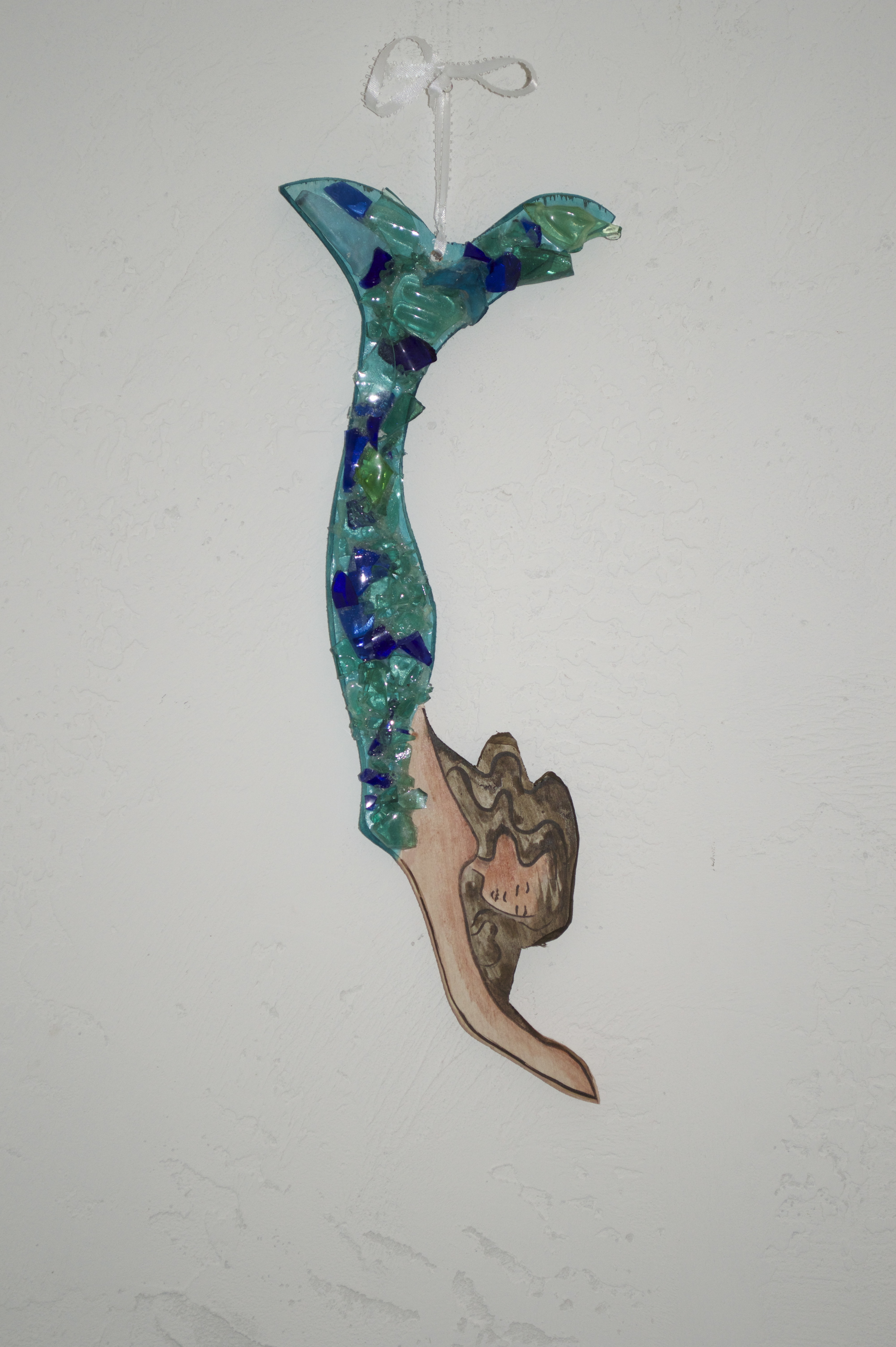 Beach Art- Diving Mermaid wood,glass - sm. 11" x 4", $36, large 17" x 5", $45