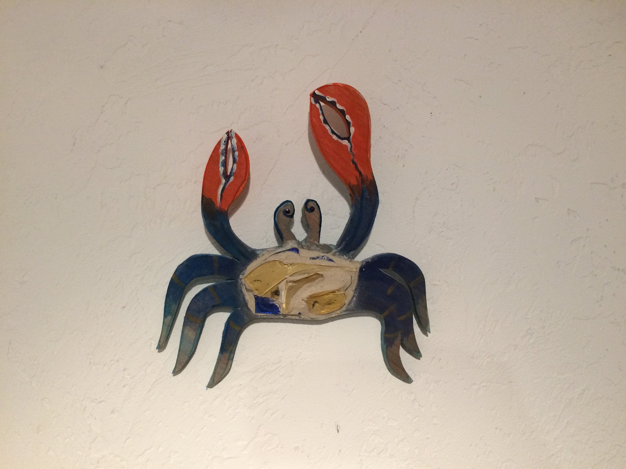 Beach Art- Blue Crab, wood, glass mosaic sm. 9"x 10" $36.00, lg 14" x 14" $55.00