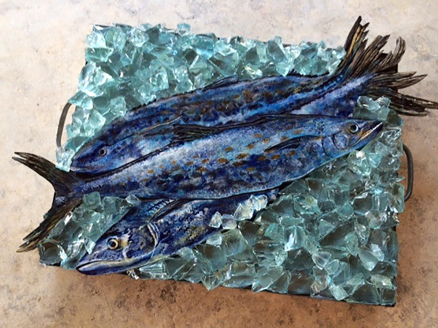 Mackerel in vintage tin box, 13"x20"  SOLD