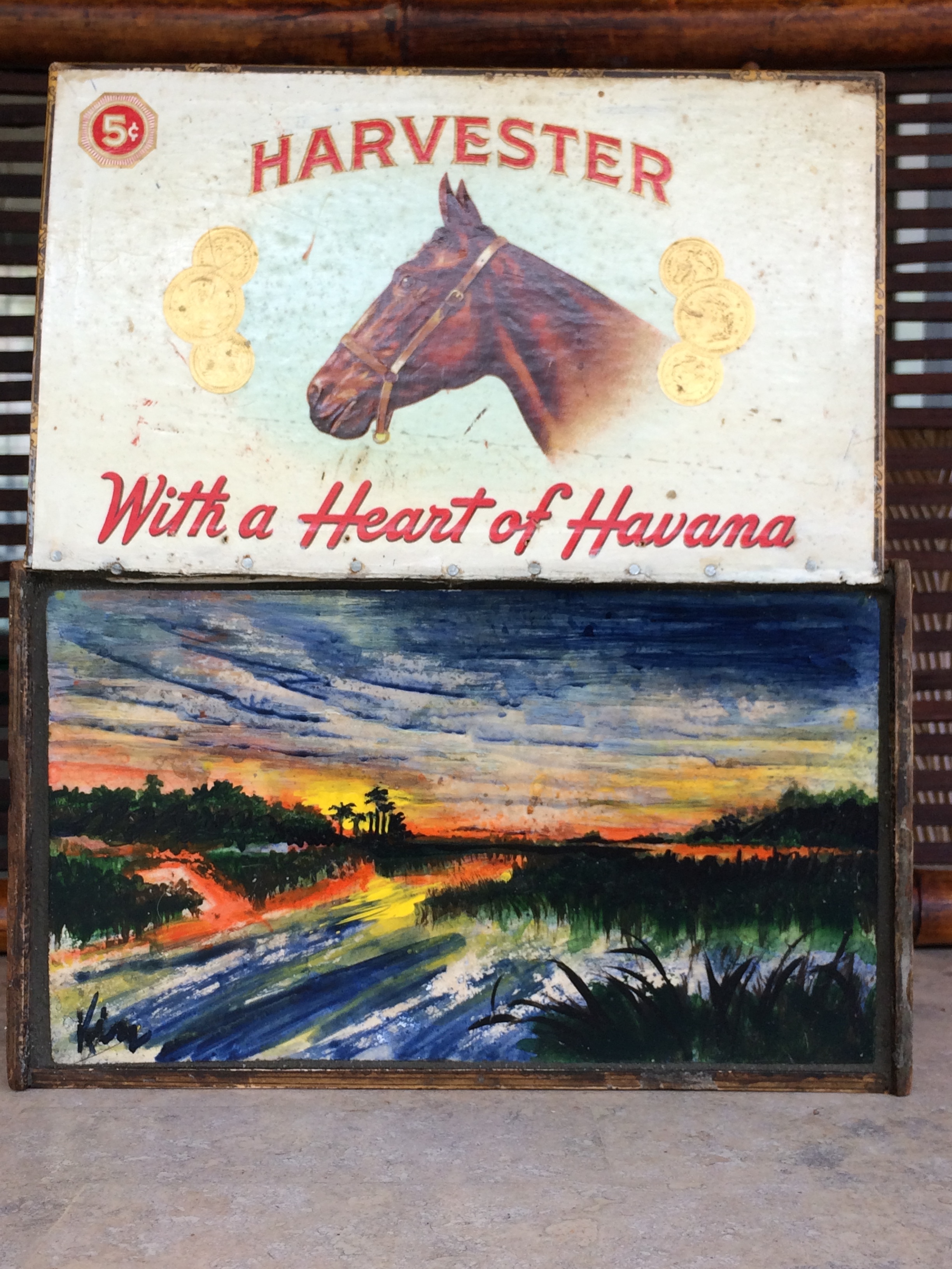 Heart of Havana, stone painting in vintage wooden cigar box  SOLD