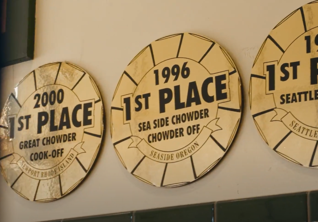 Award wall for Pike Place Chowder