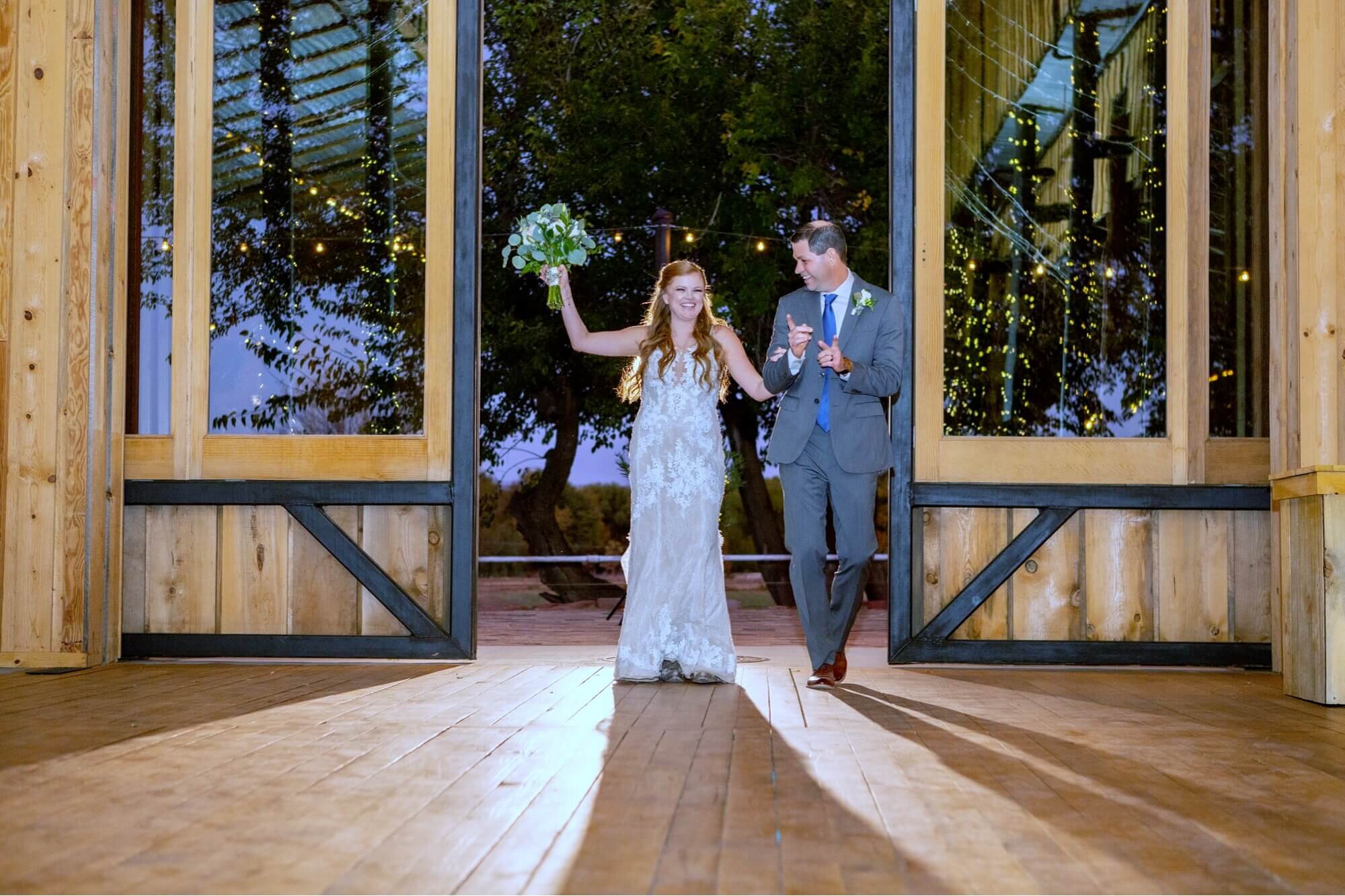 Wedding grand entrance at The Barn at UVX Rustic Ranch in Cottonwood, Arizona