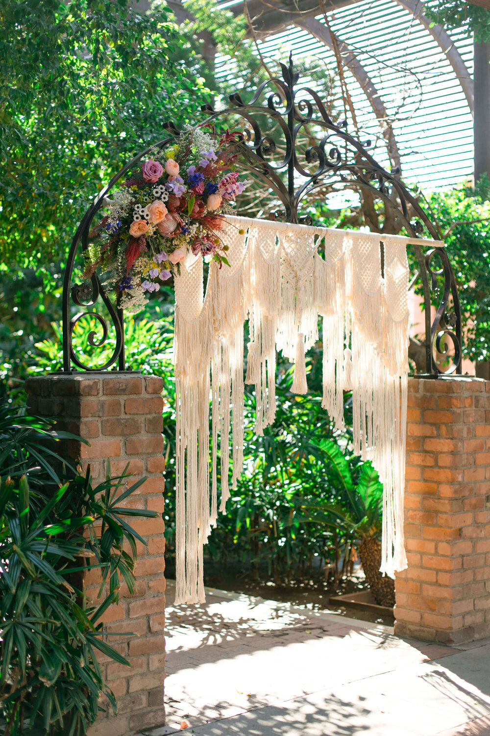 Macrame wedding arch at Heritage Square in Phoenix, Arizona