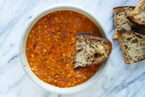 Creamy Lentil Tomato Soup with Parmesan Toast