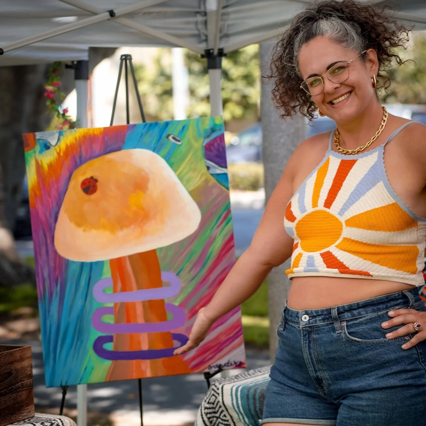 My heart is full after a beautiful Sunday in the park with @superbloom.collective and @renaissanceclub.la 🌞✨

Grass under my feet, live music in the air, and sharing my art with the world.

I&rsquo;m out here spreading the gospel of color and creati