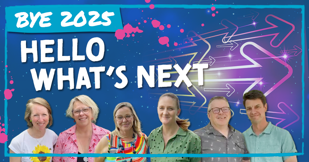 MosaicLab facilitators against a futuristic backdrop talking about what's next in community and stakeholder engagement as they say bye to 2025 and look forward to 2026