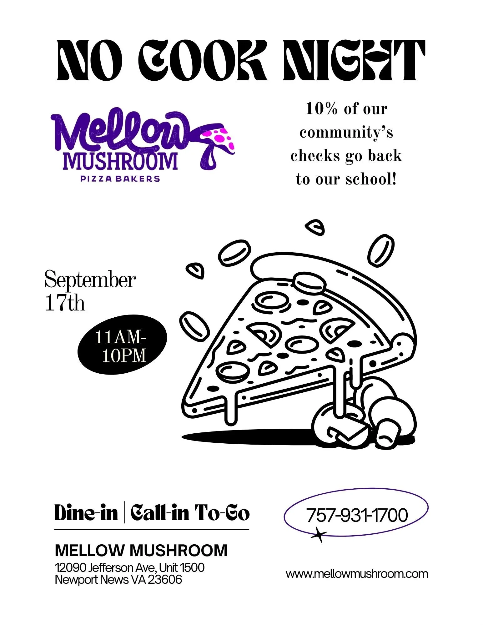 No Cook Night Fundraiser- Mellow Mushroom