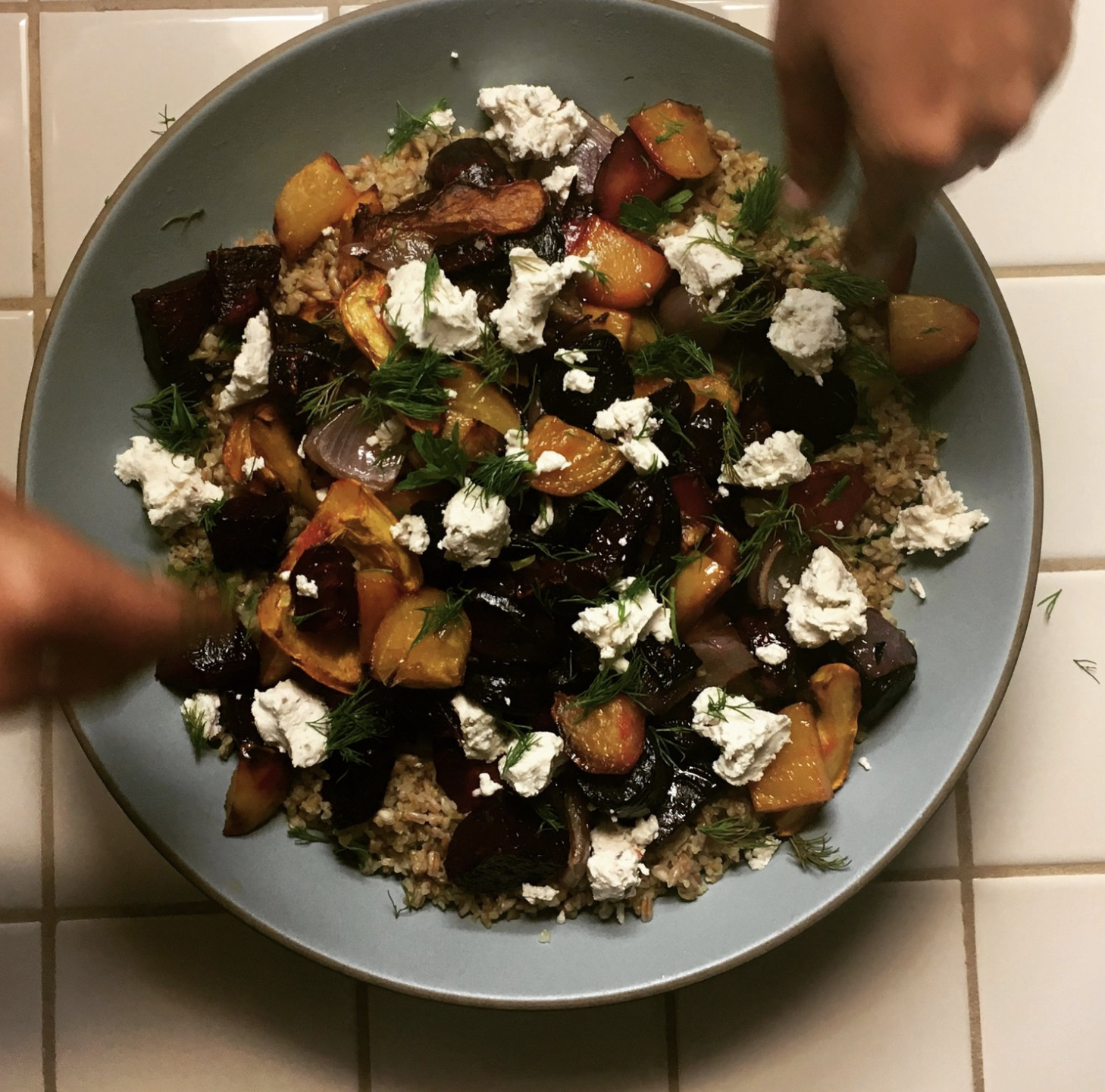 Grain Bowl with Chevre, Dill and Roast Beets