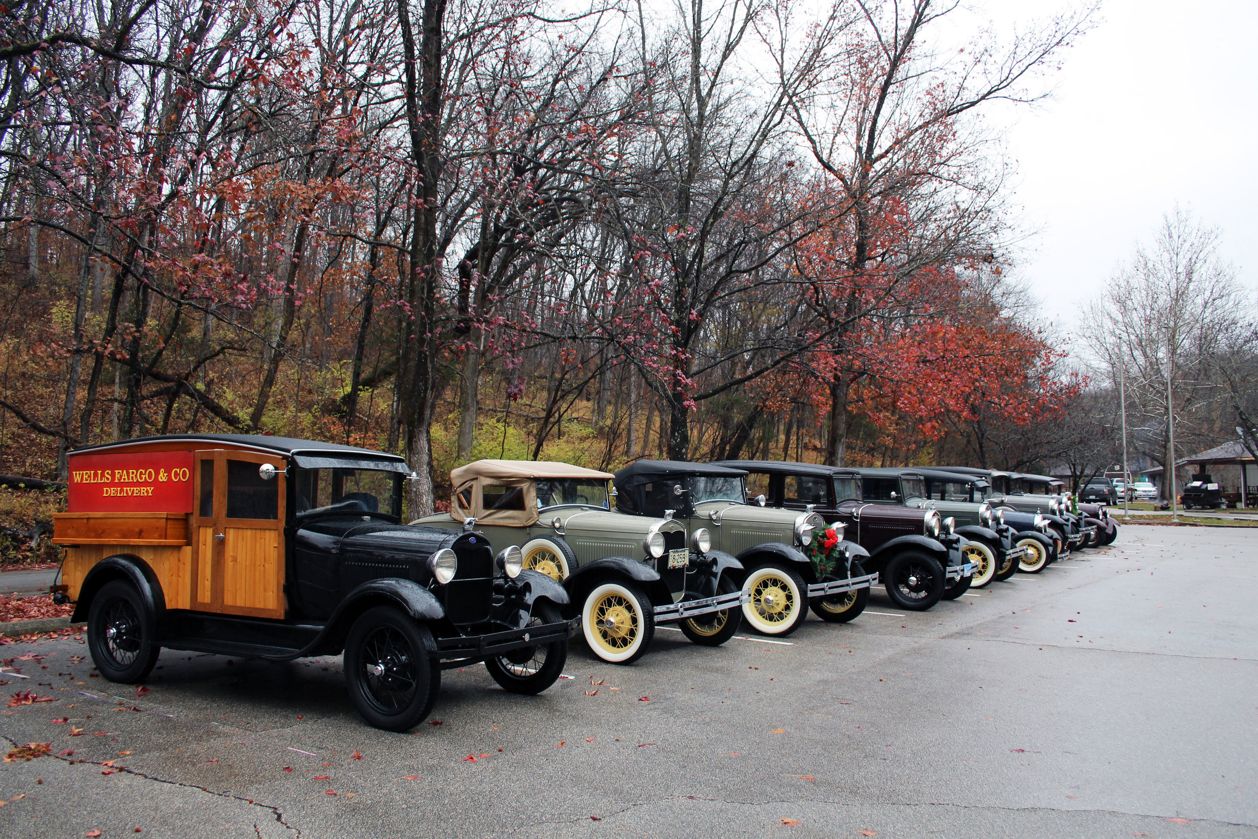   Nine Model A's battled the poor weather and came "rain or shine"  