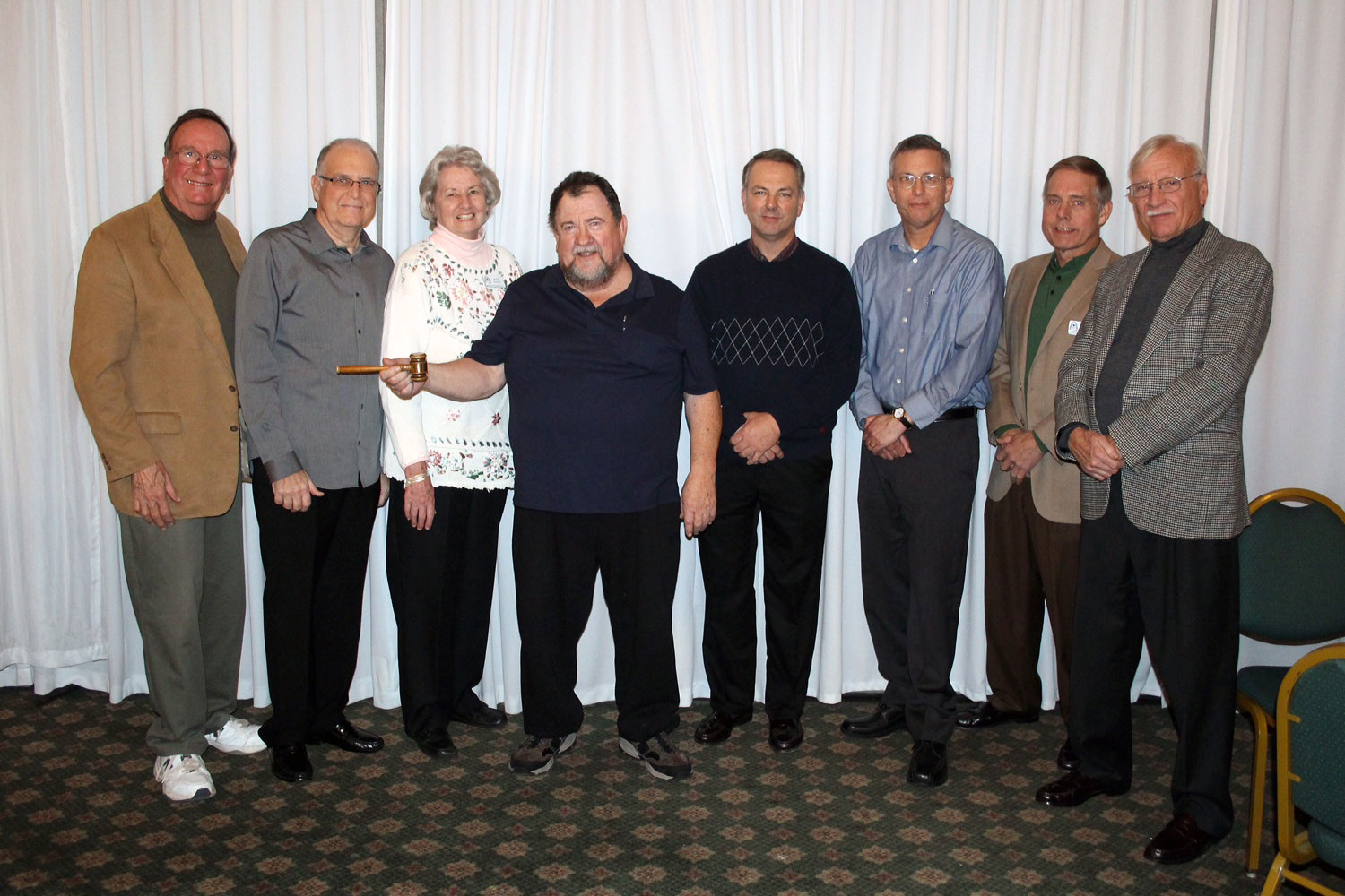   New 2017 officers - outgoing Pres Fred Burk, Treasurer Dave Hitt, Secretary Alice Schott, new Pres John Gibbons, board member Larry Shepard, VP Darrell Sanderson, board memberGreg Piel and Tom Holtgrave standing in for board member Mike Rolwes  