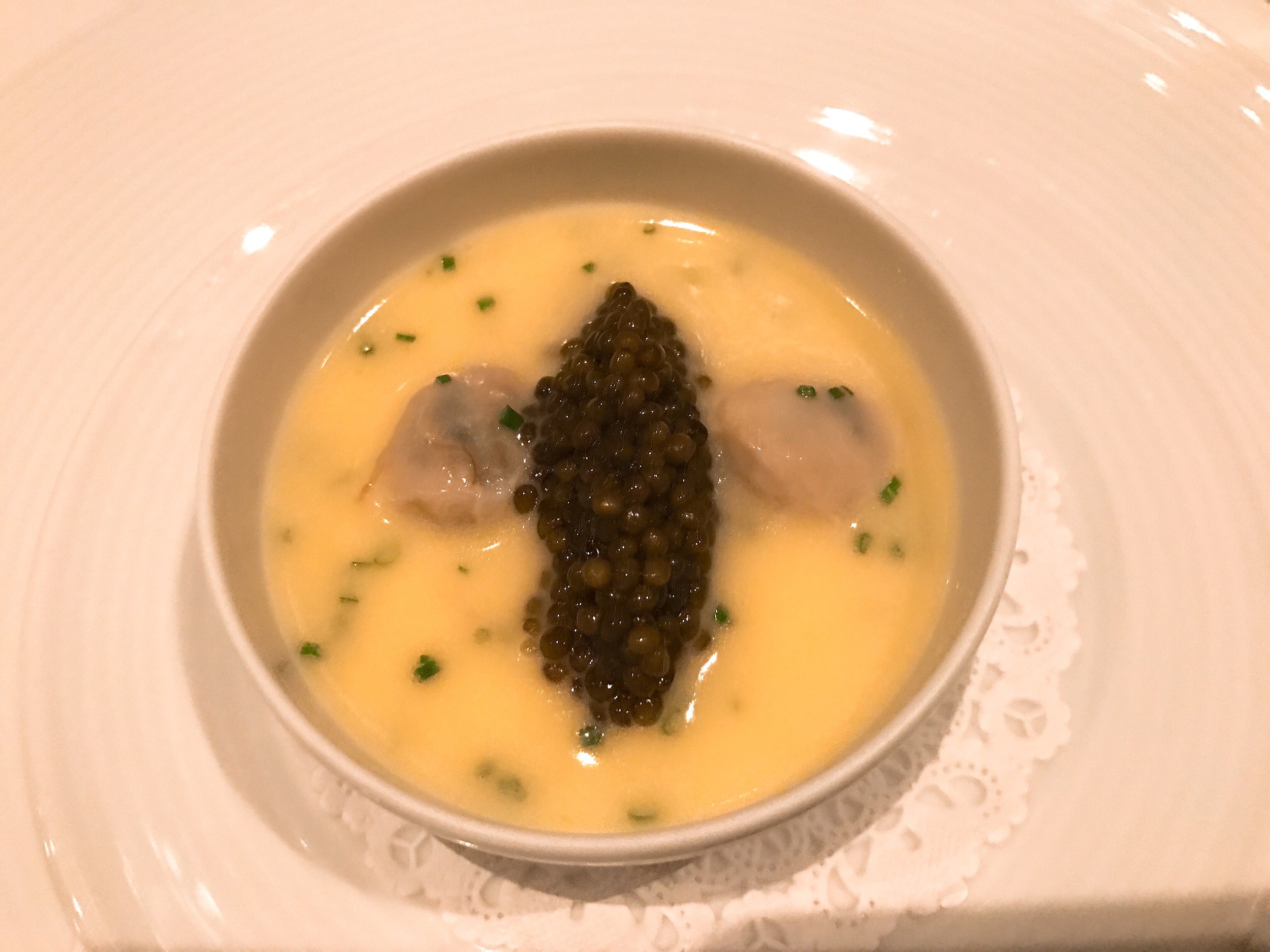 Oysters and Pearls: Sabayon of Pearl Tapioca with Island Creek Oysters and Golden Osetra Caviar
