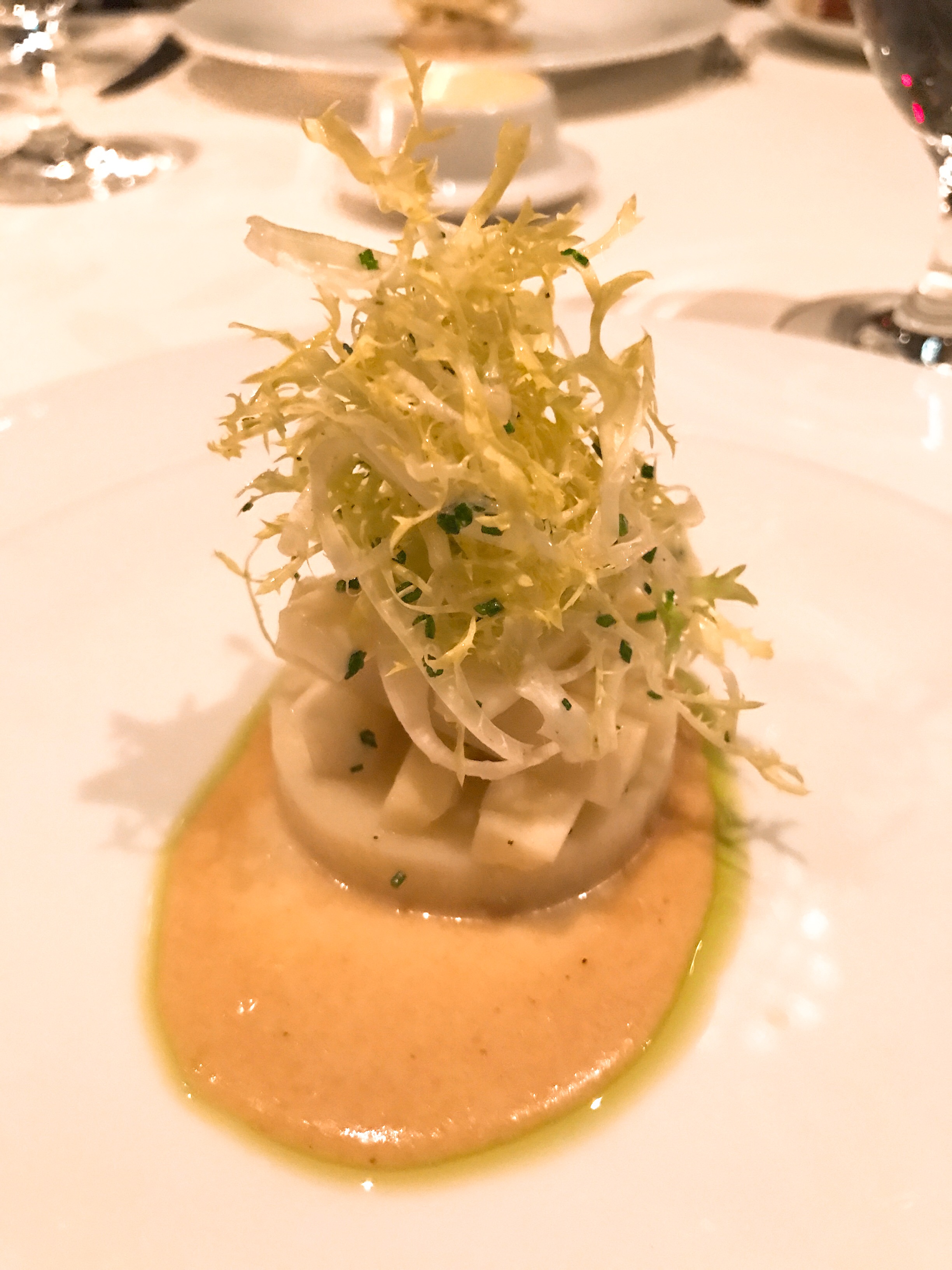 Hawaiian Hearts of Palm: Medjool Date Vinaigrette, Cilantro Infused Oil and Frisee