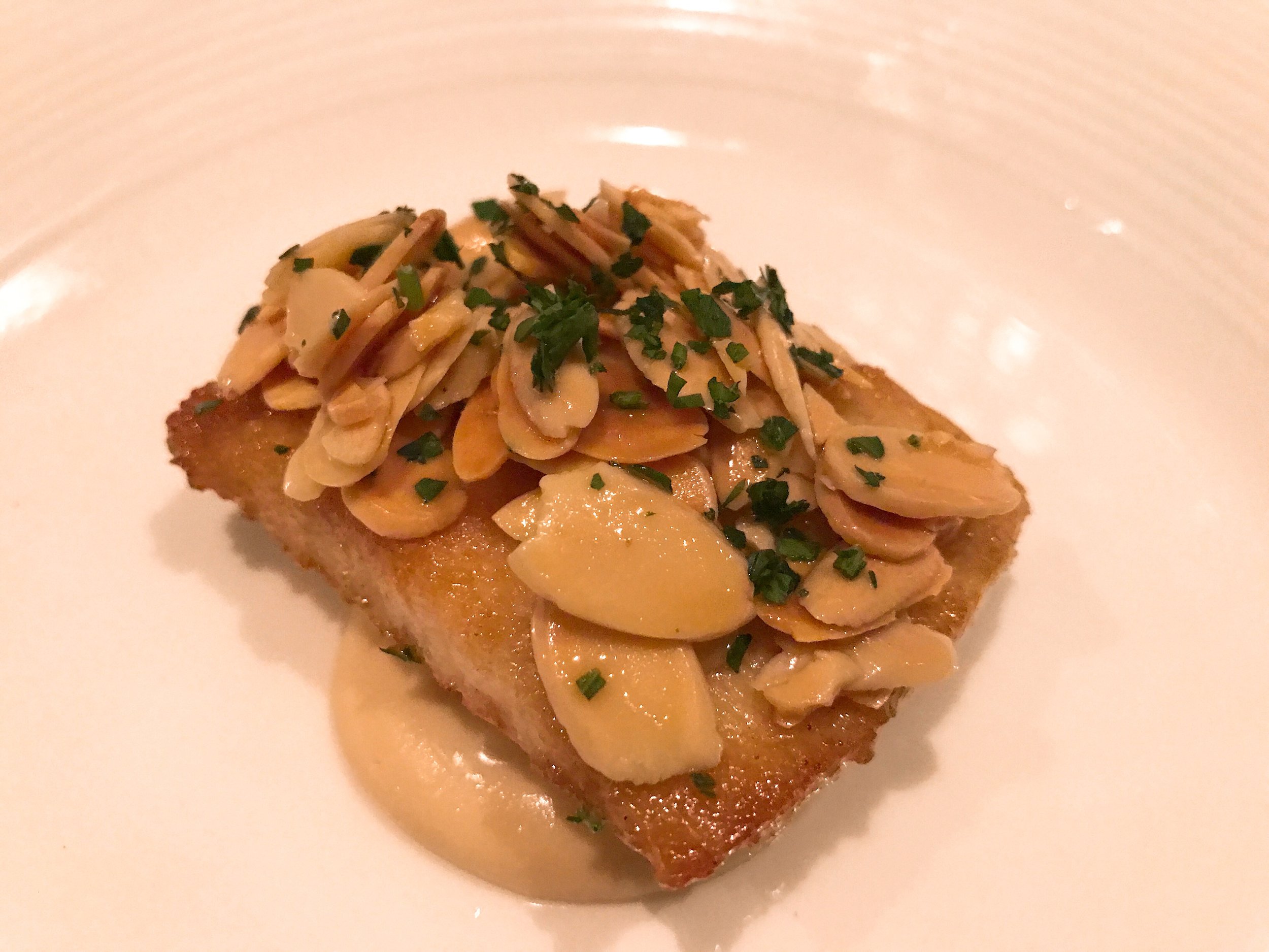 Pompano "Amandine": Orzo, Pole Beans and Pressed Meyer Lemon