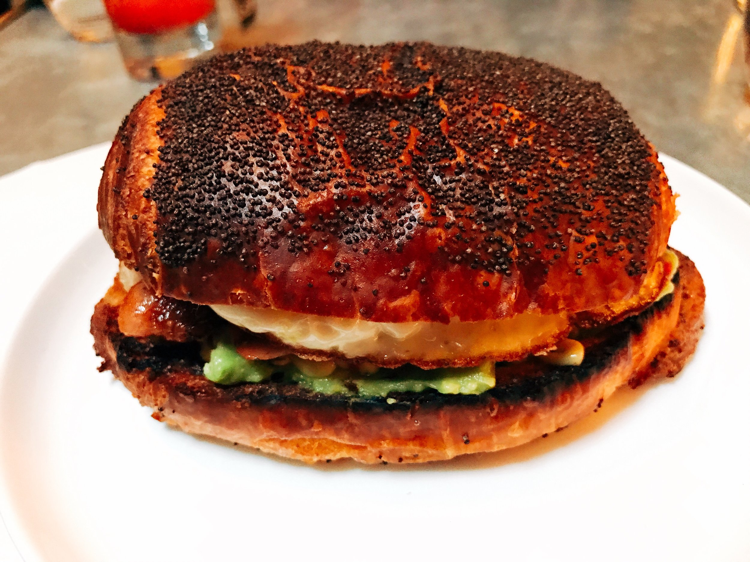 Egg, pancetta, and avocado sandwich