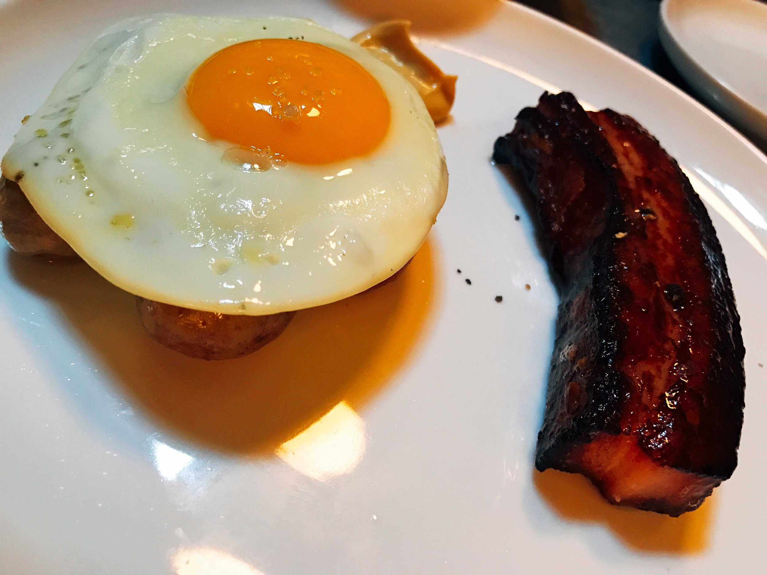 Slab Bacon with Dijon, Potato, and Egg