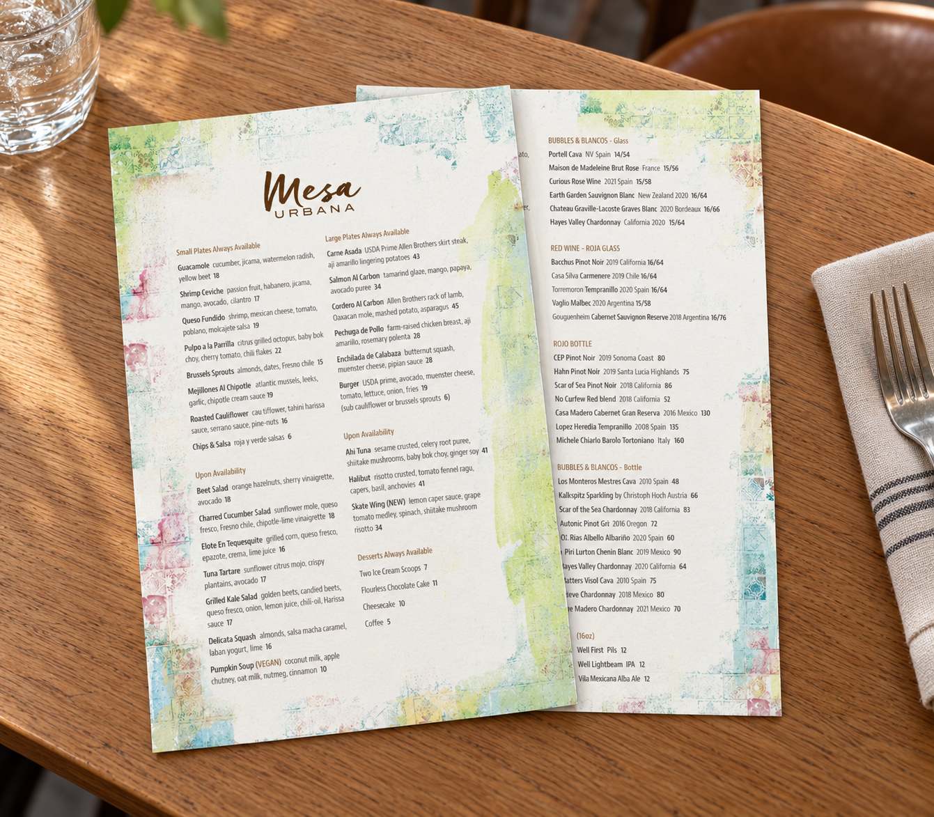 Mesa Urbana menus on warm oak table.png