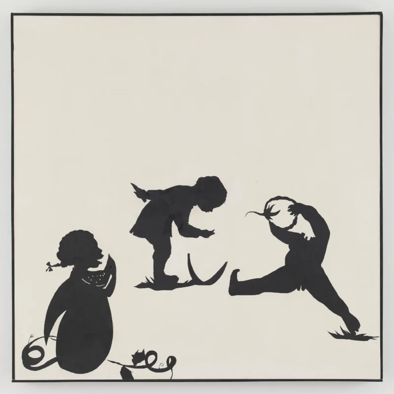 Kara Walker, Cottonhead, A Mouthful of Teeth and Spitting Seeds, 1994. Paper on Canvas; 61.875x61.875 inches (157.16x157.16 cm). Nancy A. Nasher and David J. Haemisegger Collection, Dallas, Texas. Image Courtesy of the Artist and Sikkema Jenkins & Co., New York, New York. © Kara Walker. Photo by Jason Wyche