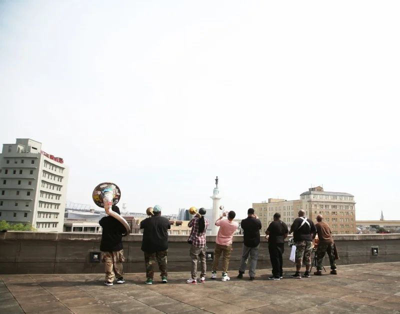William Cordova, Silent Parade... or The Soul Rebels Band vs. Robert E. Lee . 2014 Video (color, sound); 9:54 minutes. Courtesy of the artist and Sikkema Jenkins and Co., New York, New York, © William Cordova. Photo by Michiko Kurisu 
