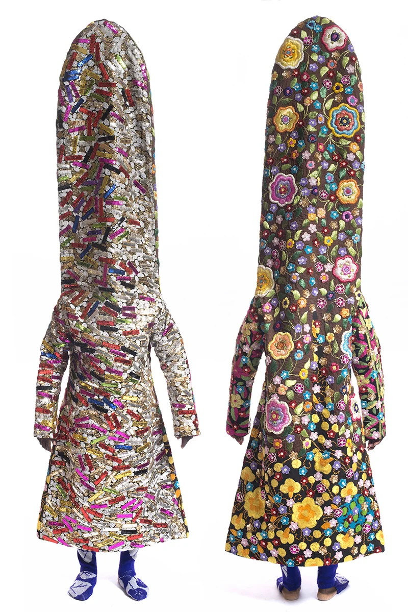 Nick Cave, Soundsuit , 2012, mixed media including beaded and sequined garments, fabric, metal, and mannequin, 109 3/4 x 24 x 12 inches, Inventory #NC12.021