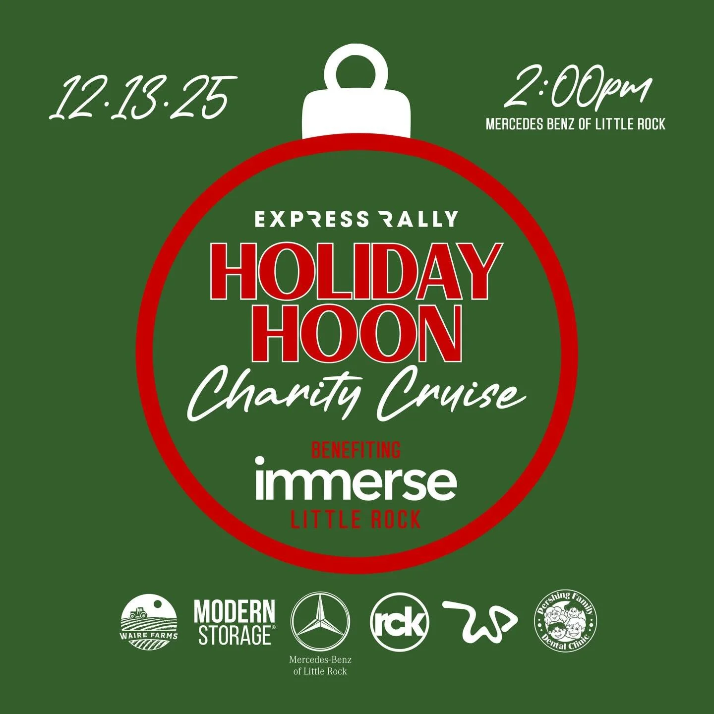Join us on Saturday, December 13th at Mercedes Benz of Little Rock for the inaugural Holiday Hoon Charity Cruise benefitting Immerse! We are excited to bring this unique event to Central Arkansas and are looking forward to connecting with enthusiasts