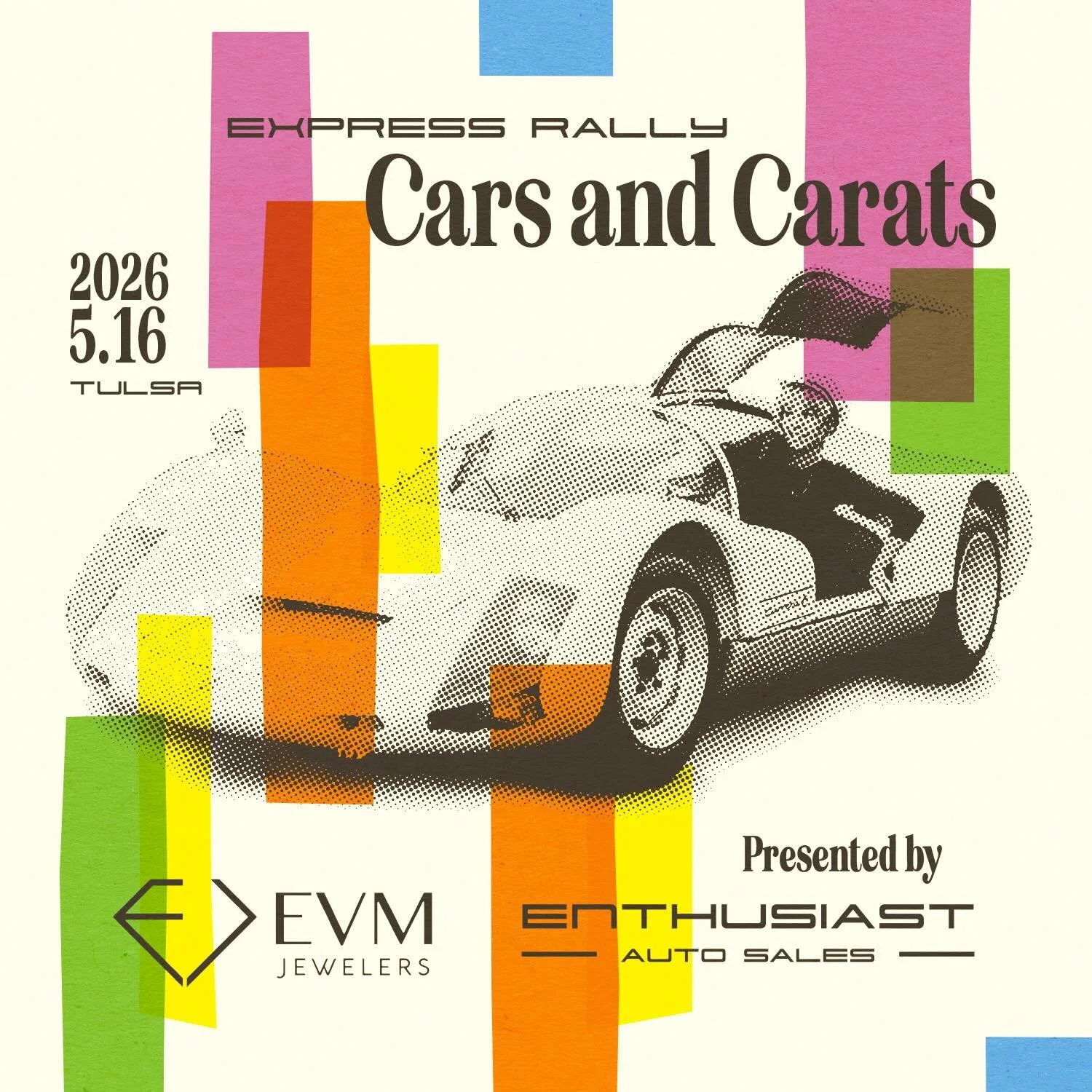 We&rsquo;ll see you Saturday at @enthusiast.auto.sales in Tulsa for another installment of Cars &amp; Carats with @evmjewelers ! Join us from 6-8pm for a unique celebration of speed and style - EVM will be giving away a diamond that can be used towar