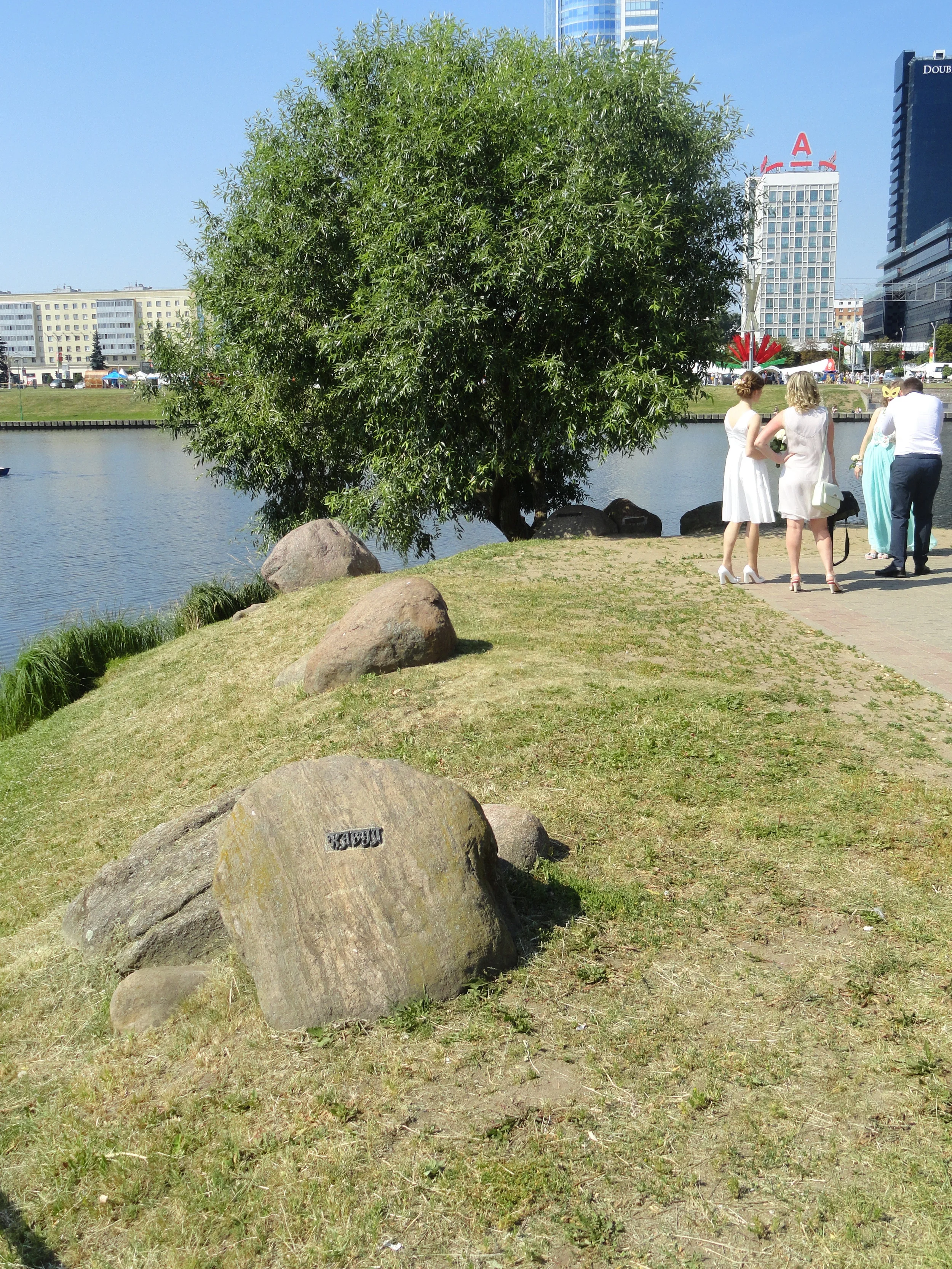 These rocks, brought back from Afghanistan, each bear the name of the place where a Belarusian soldier was killed.