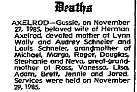 Axelrod, Gussie obit.png
