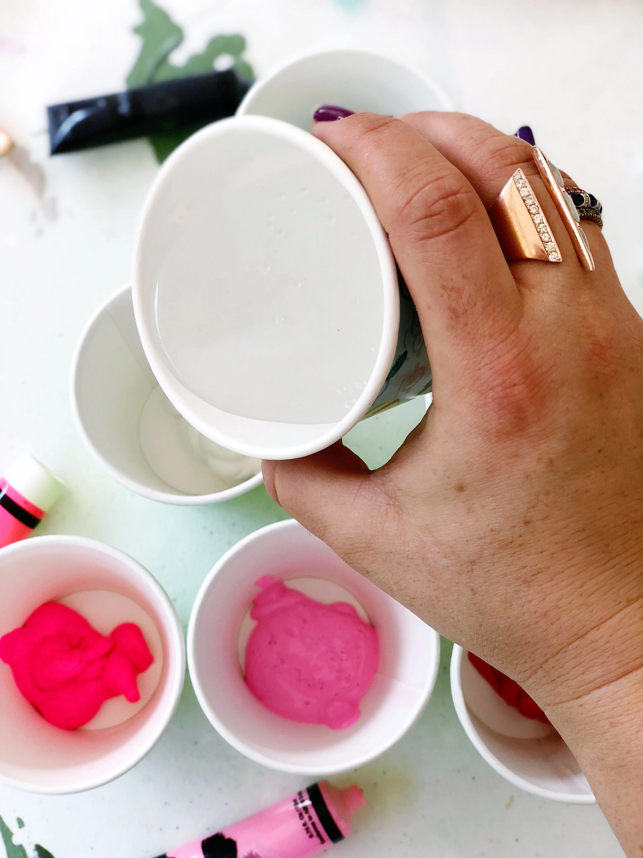 3. Then, add in enough water to make the paint more fluid (runny). 