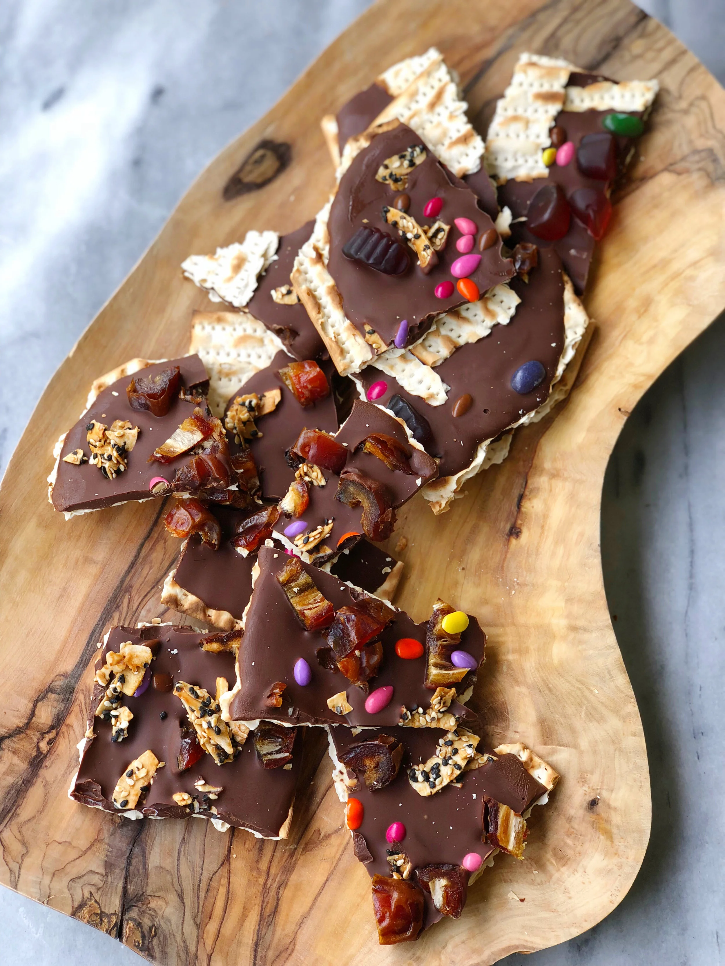 When the chocolate matzah bark has cooled down and hardened just break it apart and enjoy!
