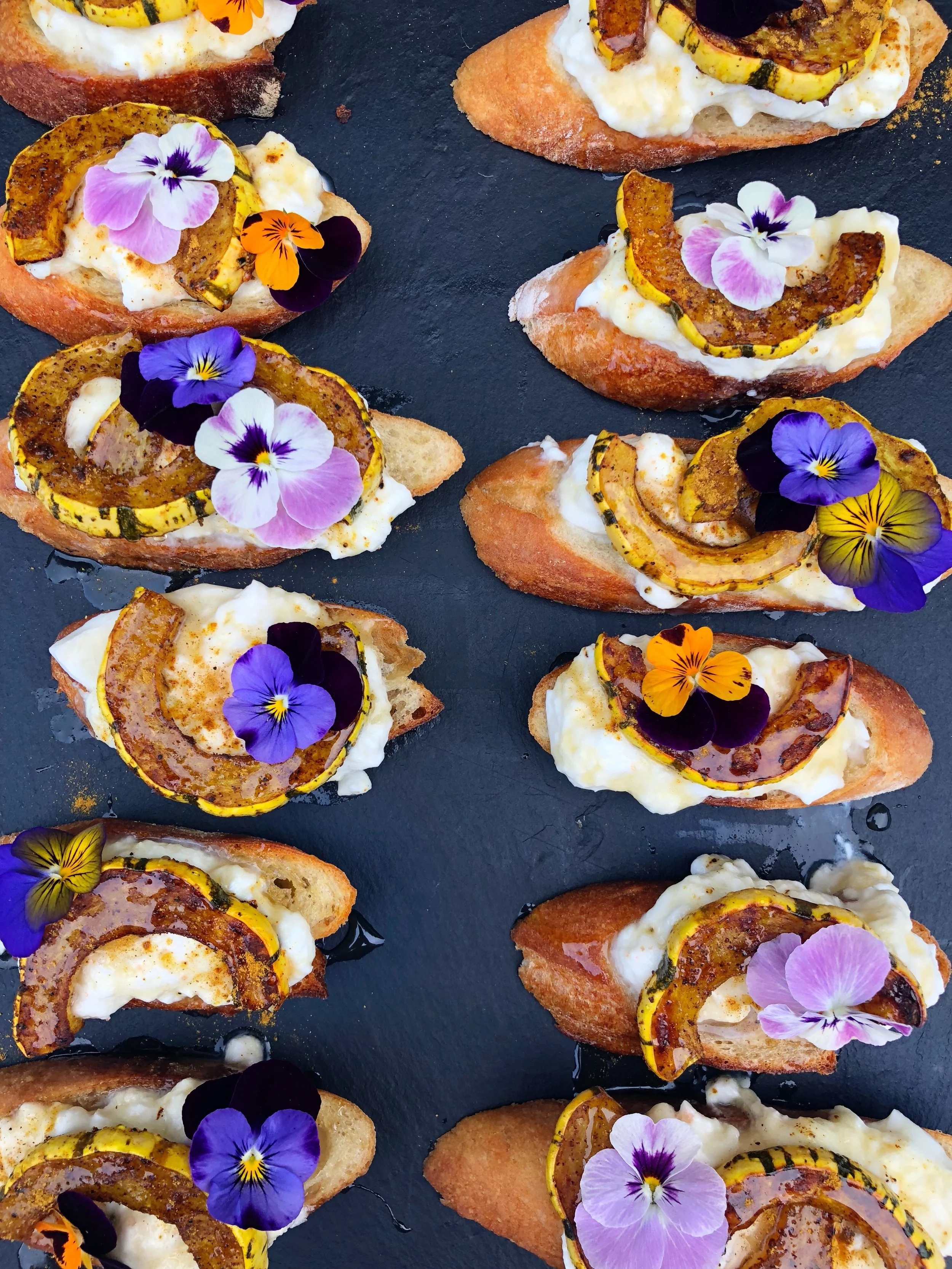 CINNAMON KISSED DELICATA SQUASH &amp; BURRATA CROSTINI 