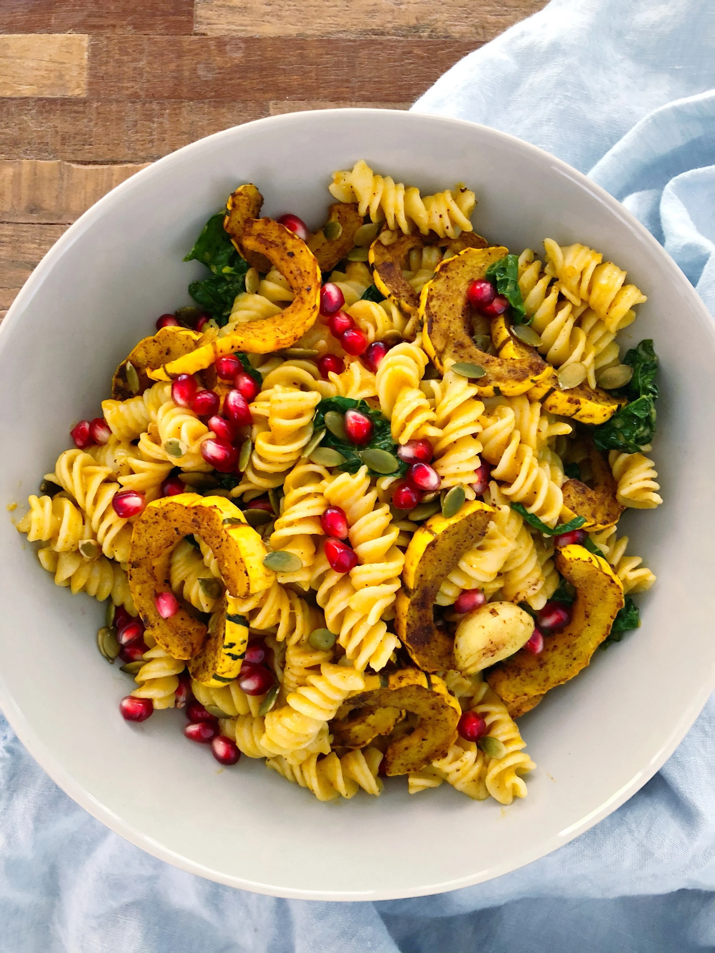 PUMPKIN ALFREDO FUSILLI PASTA WITH DELICATA SQUASH 