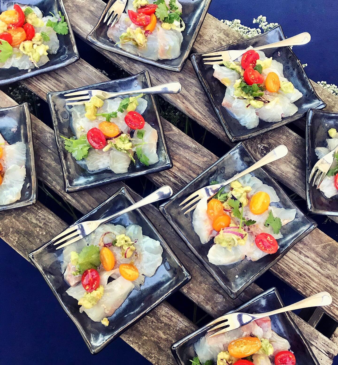 Fresh sea bream ceviche cured in lime juice with avocado, tomato and coriander for a summer party together with @hattie_mauleverer. 
Thank you @moxonsfreshfish and @natoora for the incredible ingredients. 

#londoncaterer #londonevents